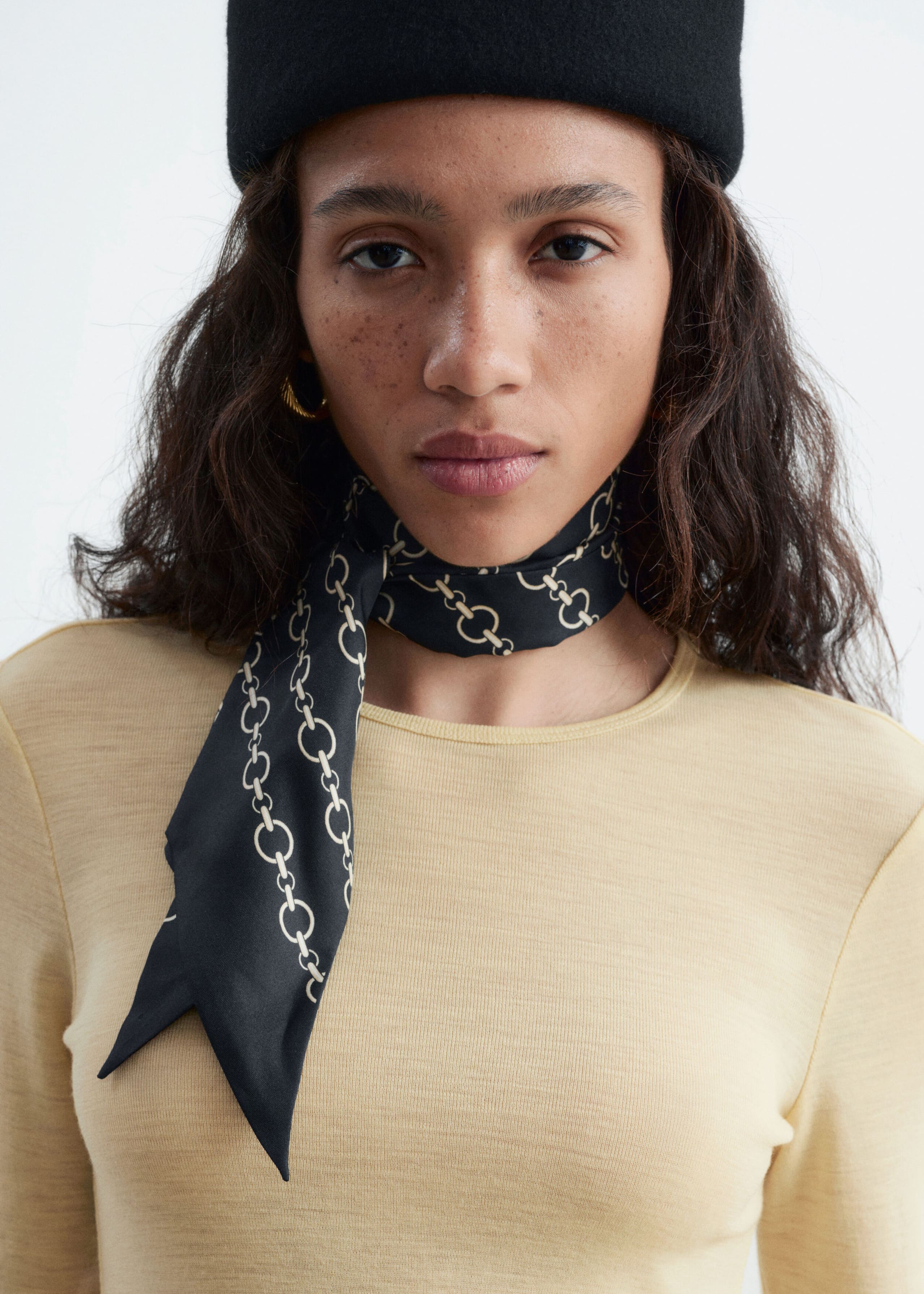Slim Silk Print Scarf - Black/Print - Lookbook