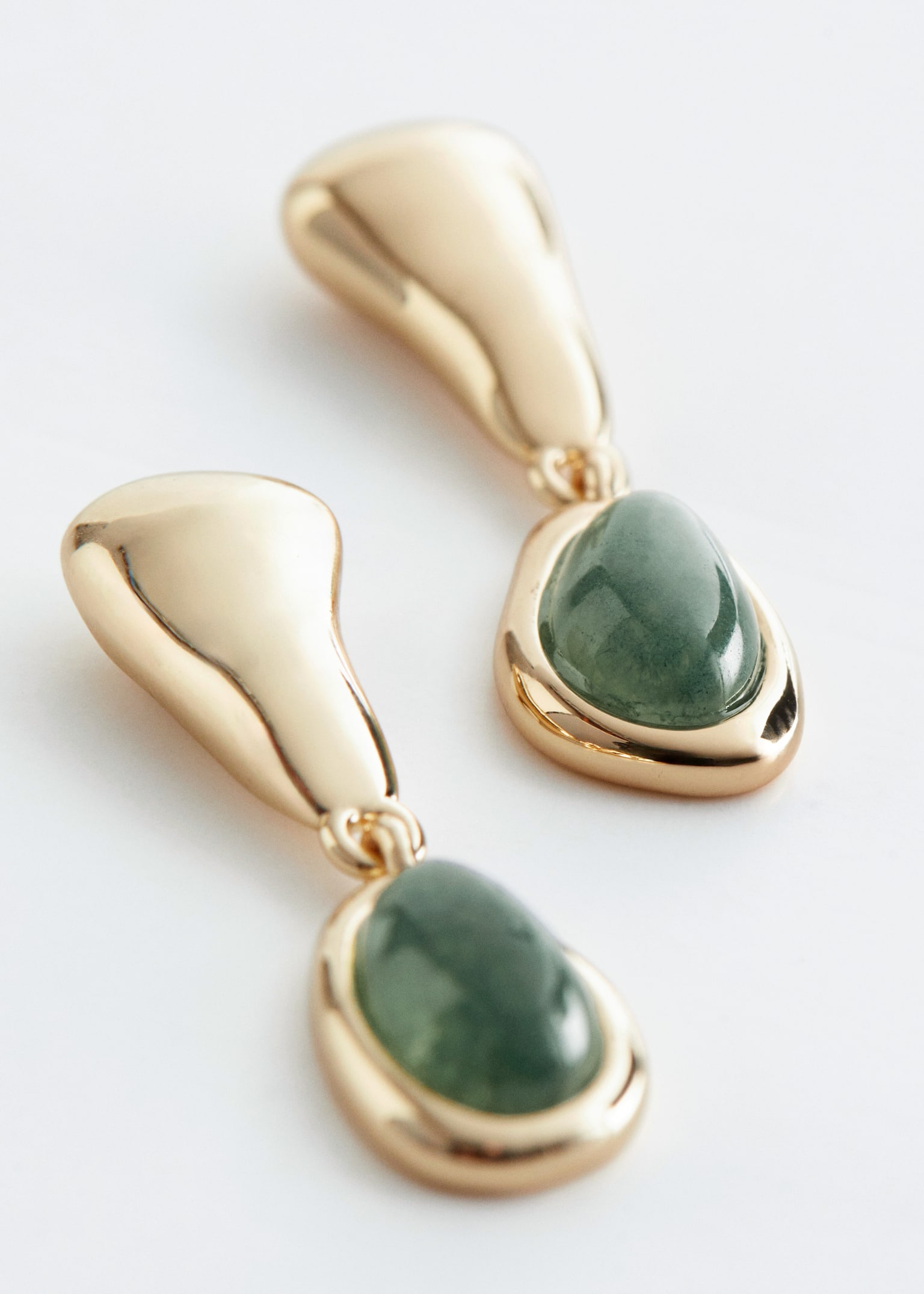 Stone Pendant Earrings - Gold/Green/Silver/Grey Marble - 4