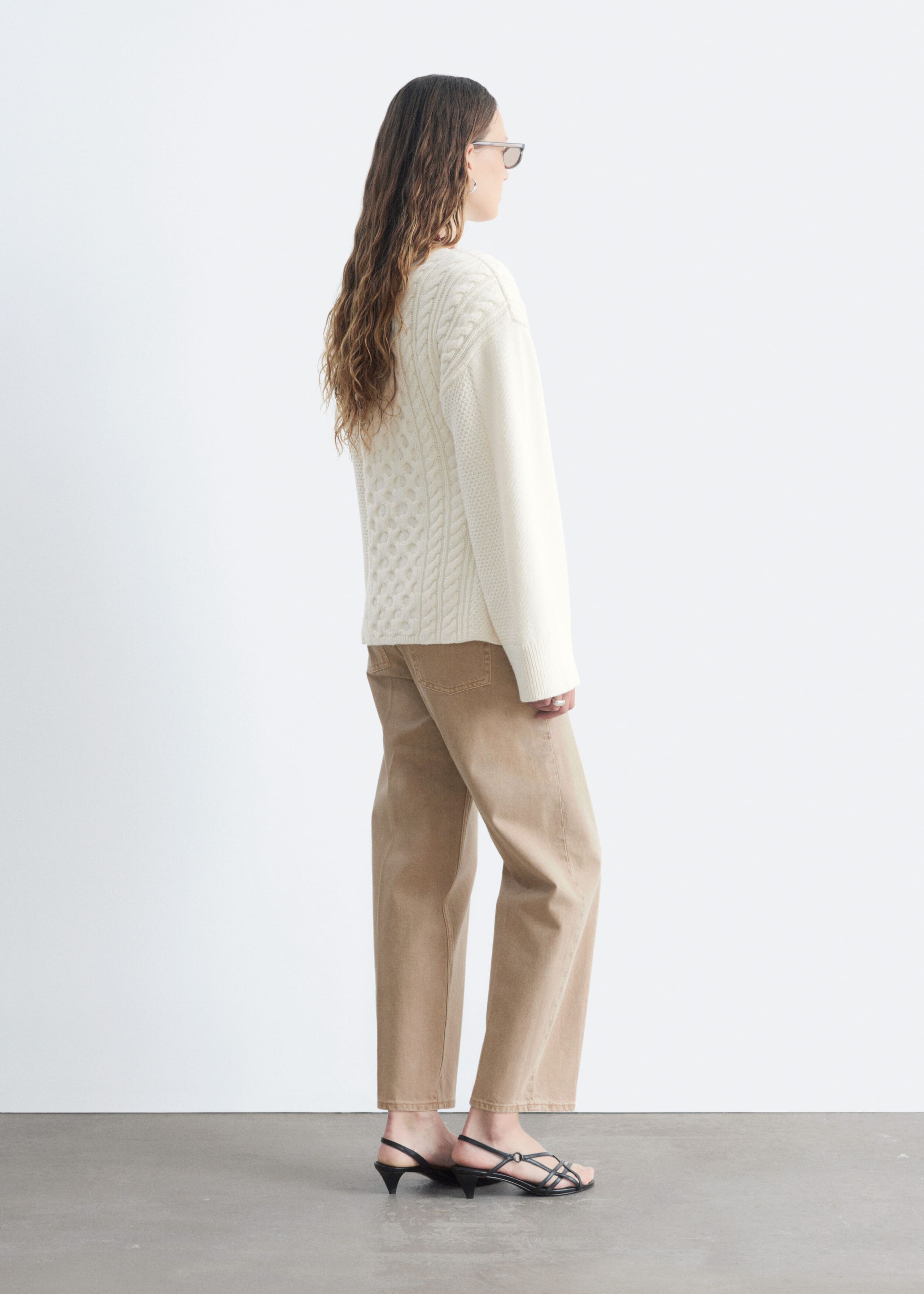 Wool-Cotton Cable Knit Cardigan - White - Lookbook