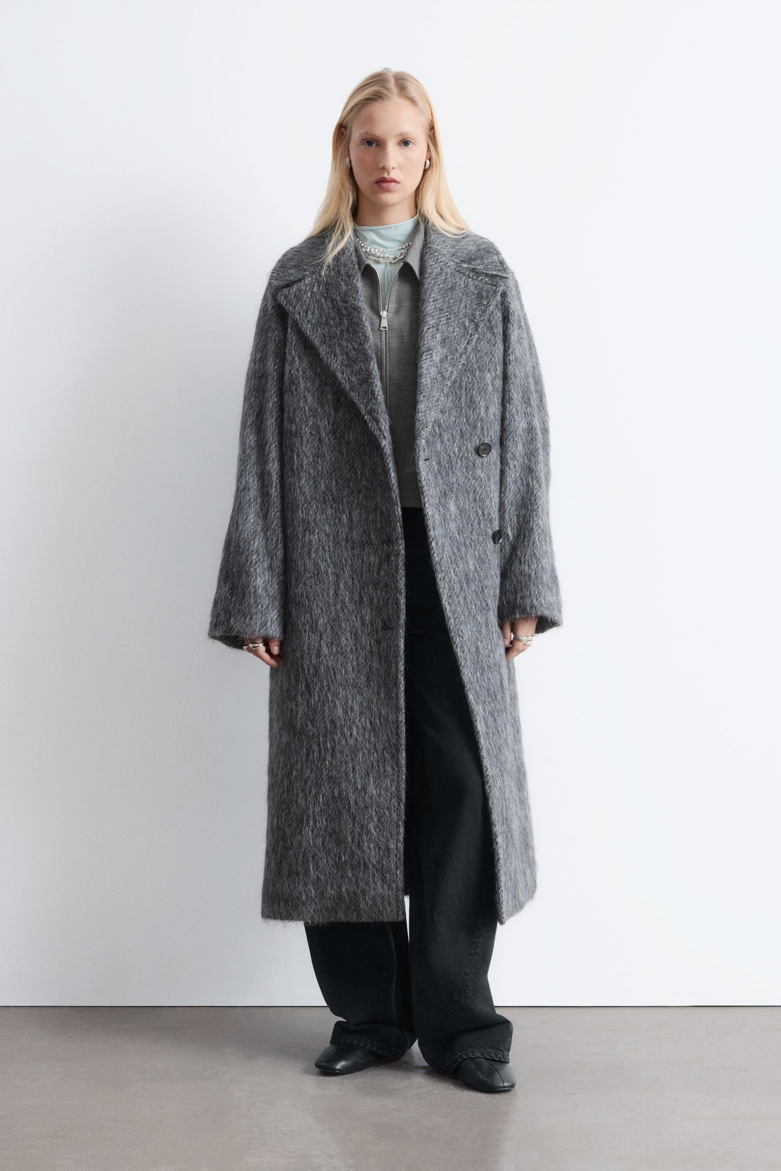 Kappa i borstad ullblandning - Mörkgrå/melerad - 1