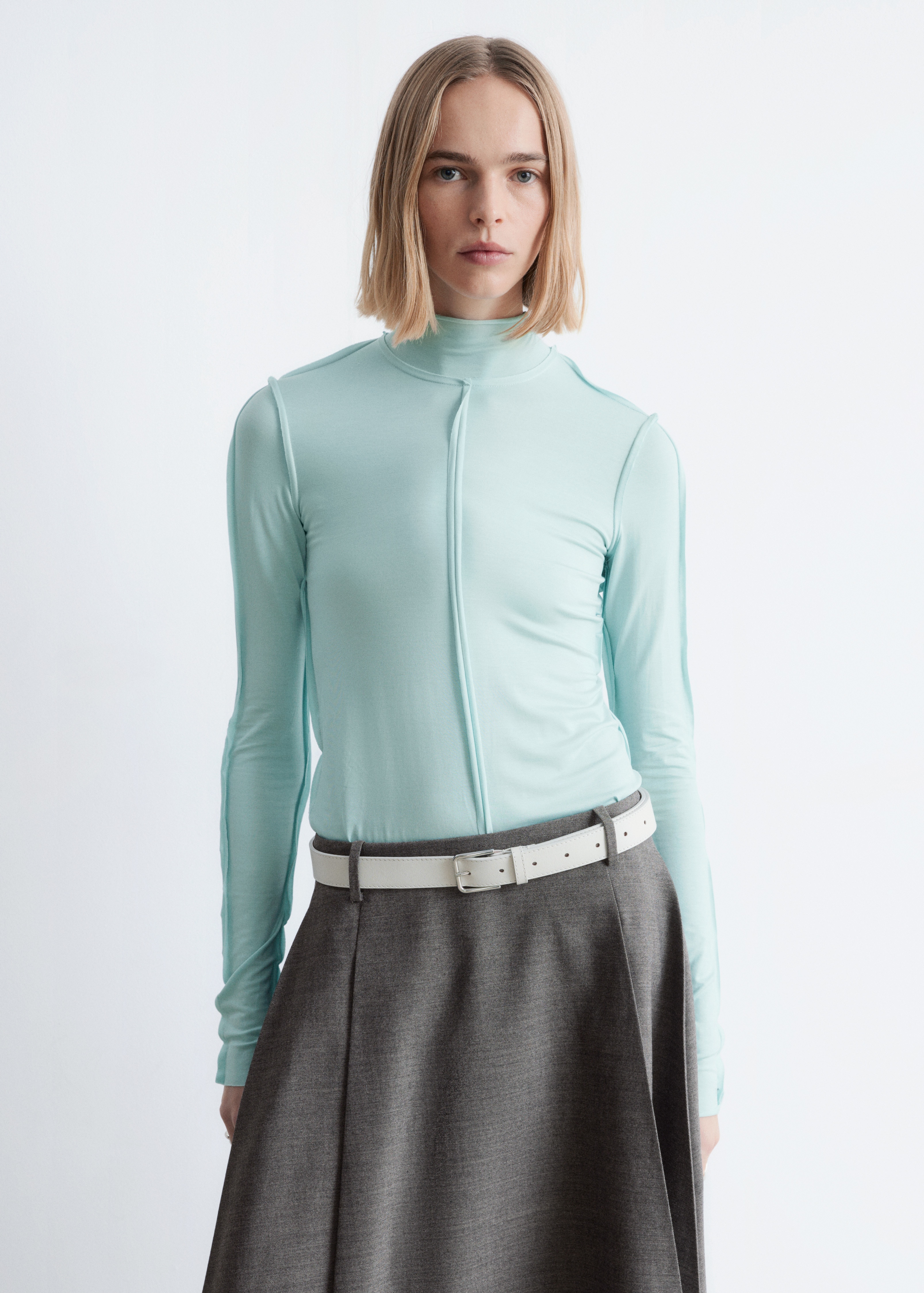 Langærmet turtleneck-top - Turkis/Klar blå