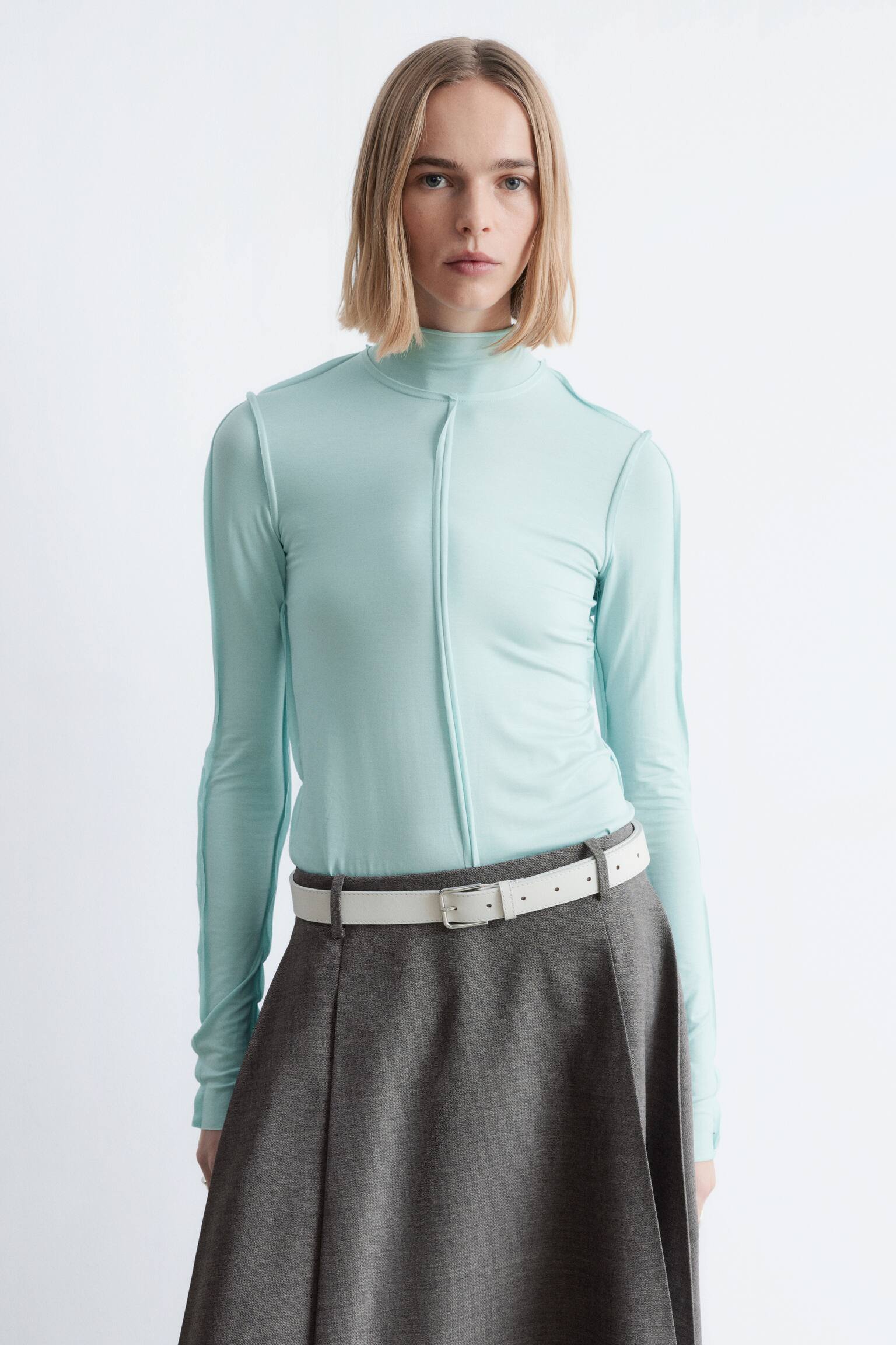 Langærmet turtleneck-top - Turkis/Klar blå - 1