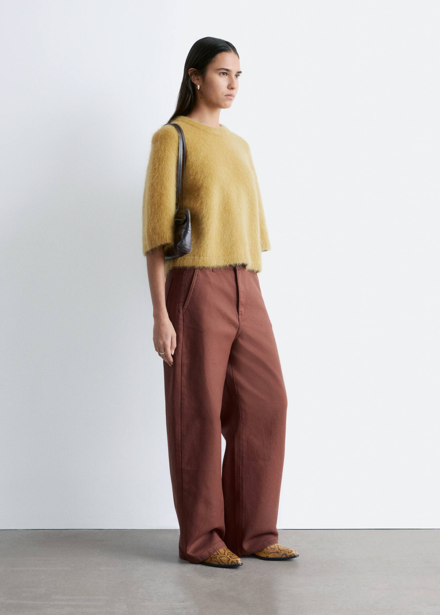 Gebreid T-shirt van een mohairmix - Donkergeel/Rood/Crème/Bruin - 7