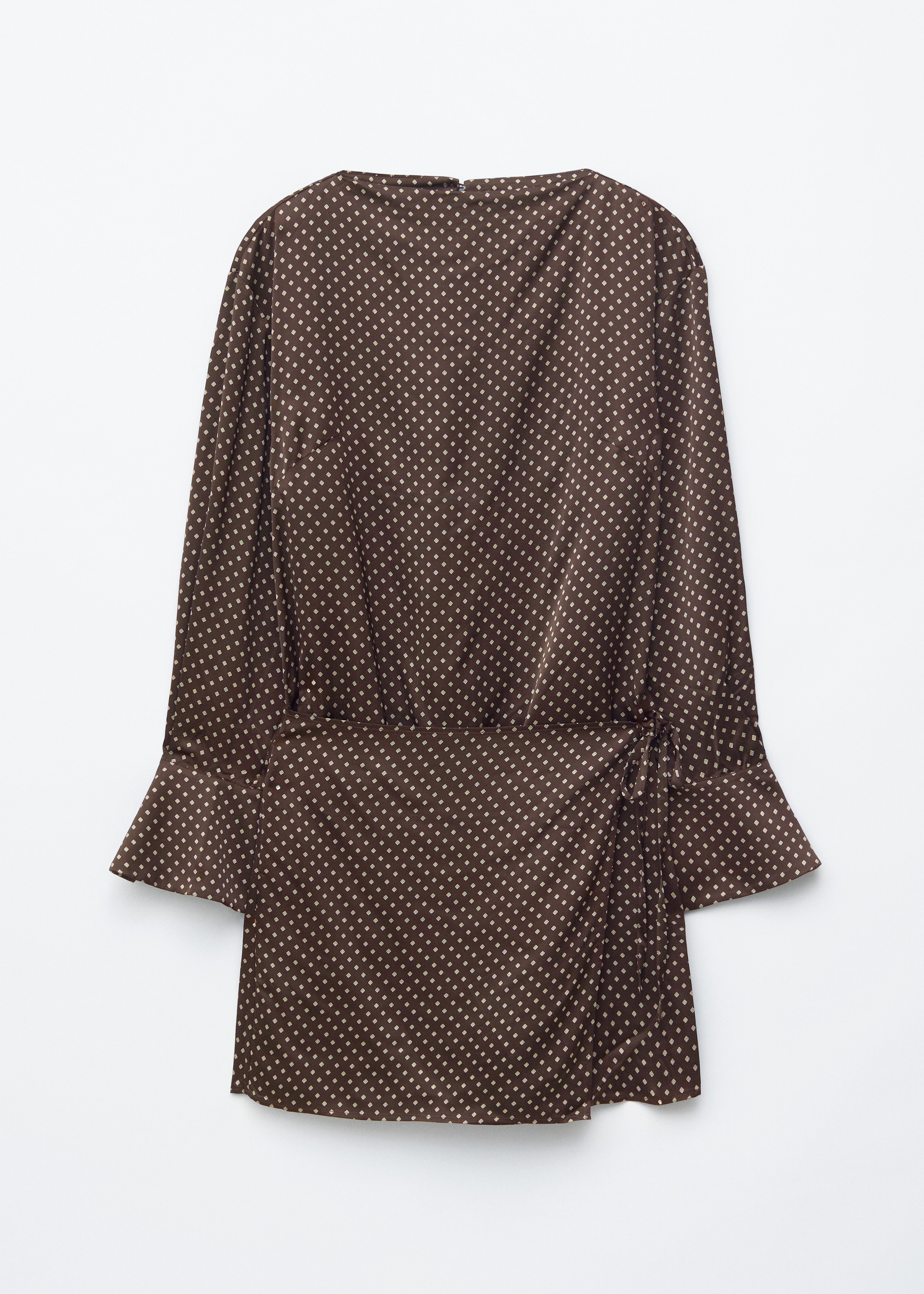 Minivestido de satén con cierre de lazo - Marrón oscuro/Lunares blancos/Verde