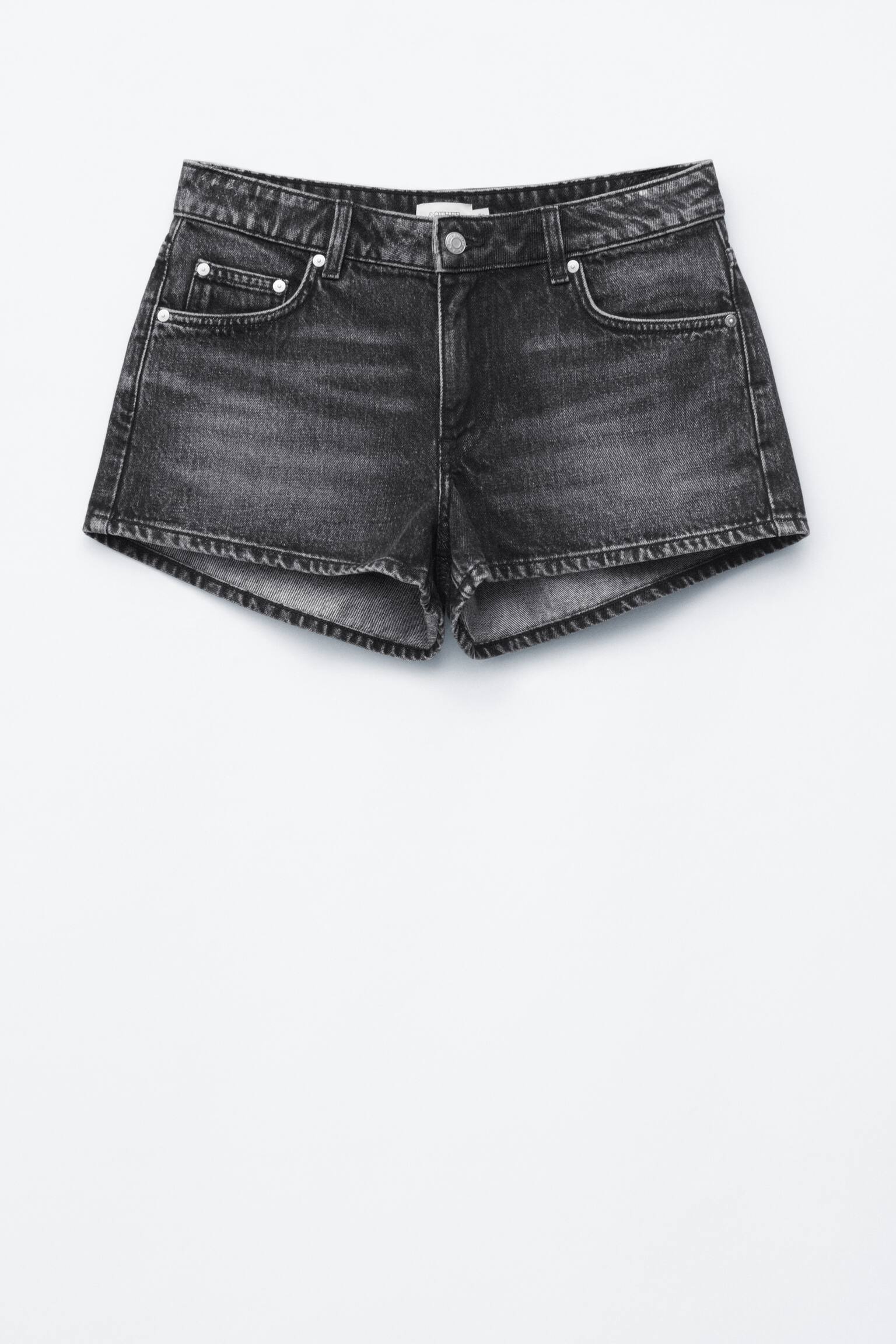 Mini shorts in denim a vita bassa - Nero lavato/Blu medio - 1
