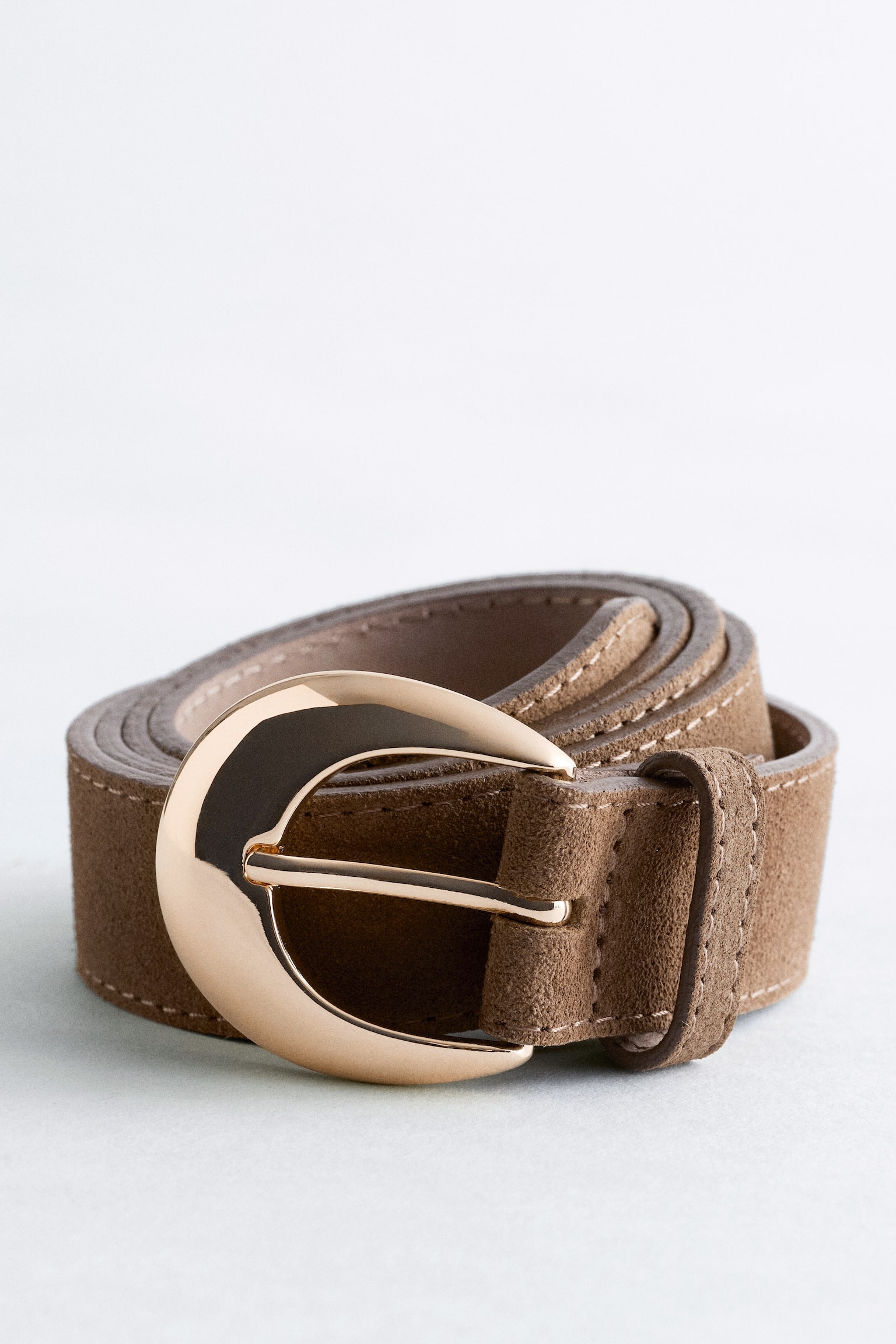 Ceinture en cuir à boucle en forme de croissant - Marron Clair/Marron foncé - 3