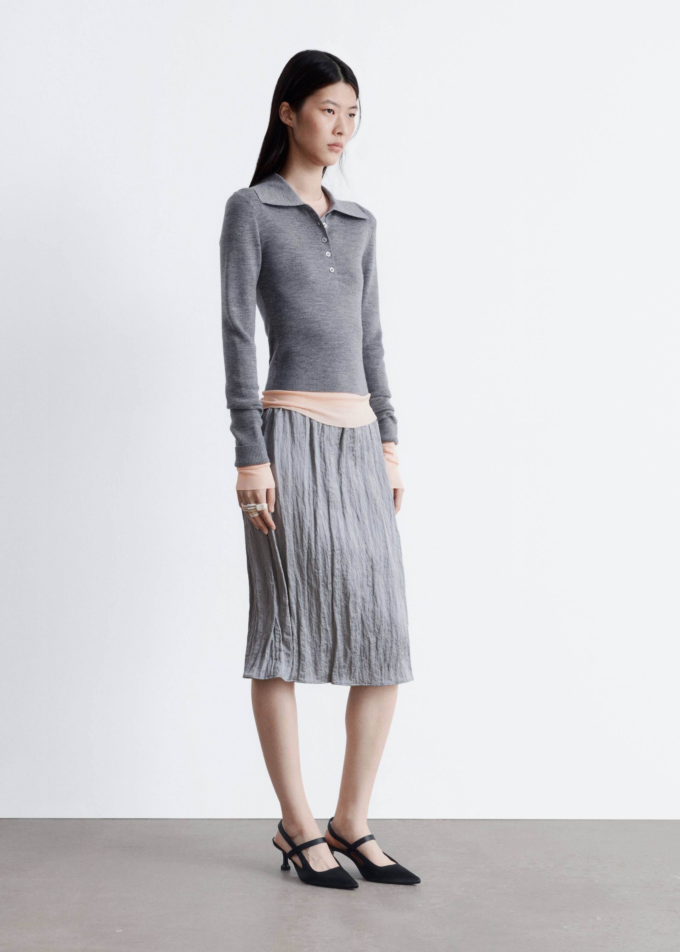 Преглед на по-голямо изображение: Поло топ от рипсено плетиво от мериносова вълна - сив меланж - ЖЕНИ | H&M BG 4