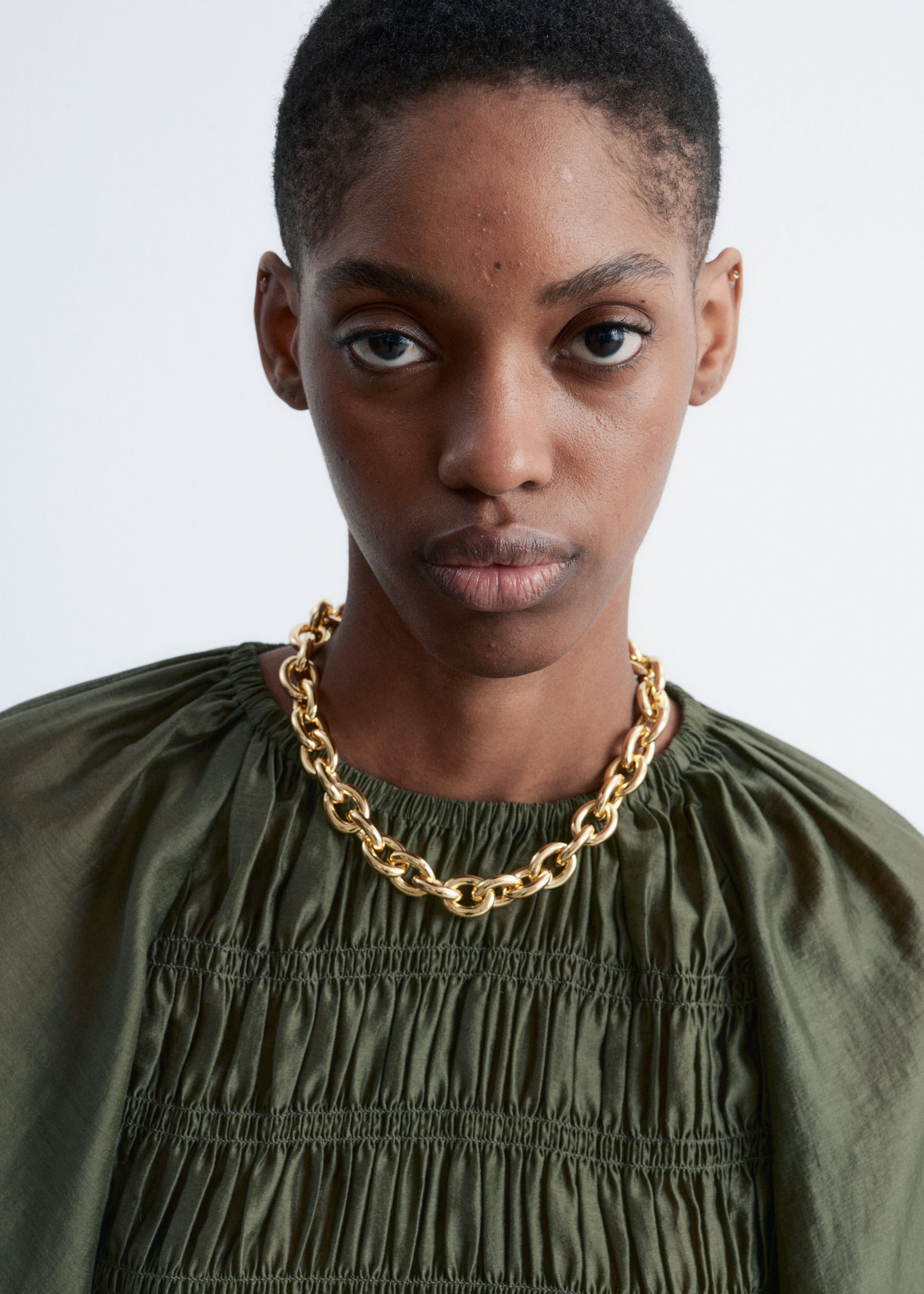 Image of Balloon-sleeve Smocked Blouse