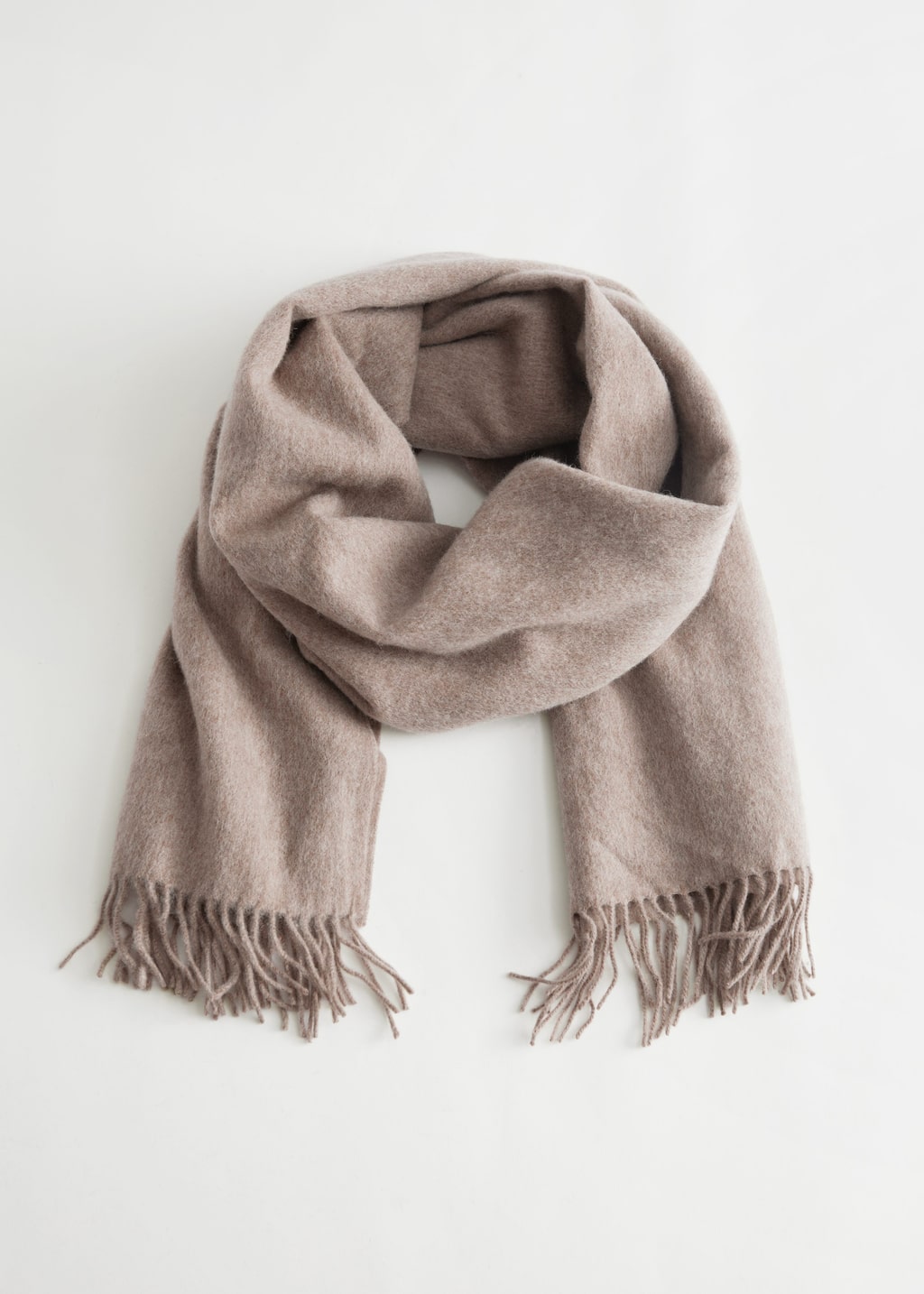 Fringed Wool Blanket Scarf - Mole - Still Life
