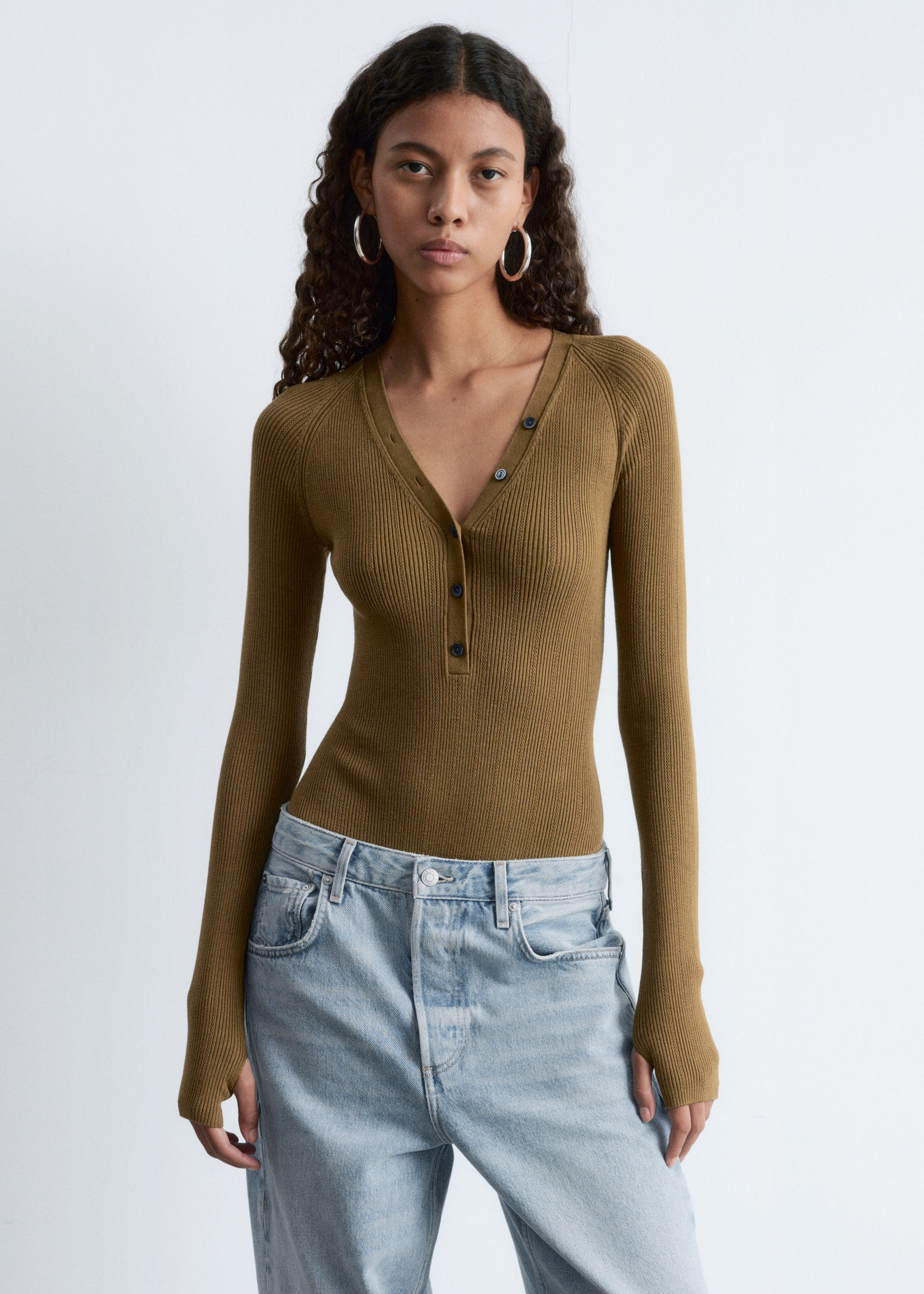 Image of Long-Sleeve Rib-Knit Bodysuit