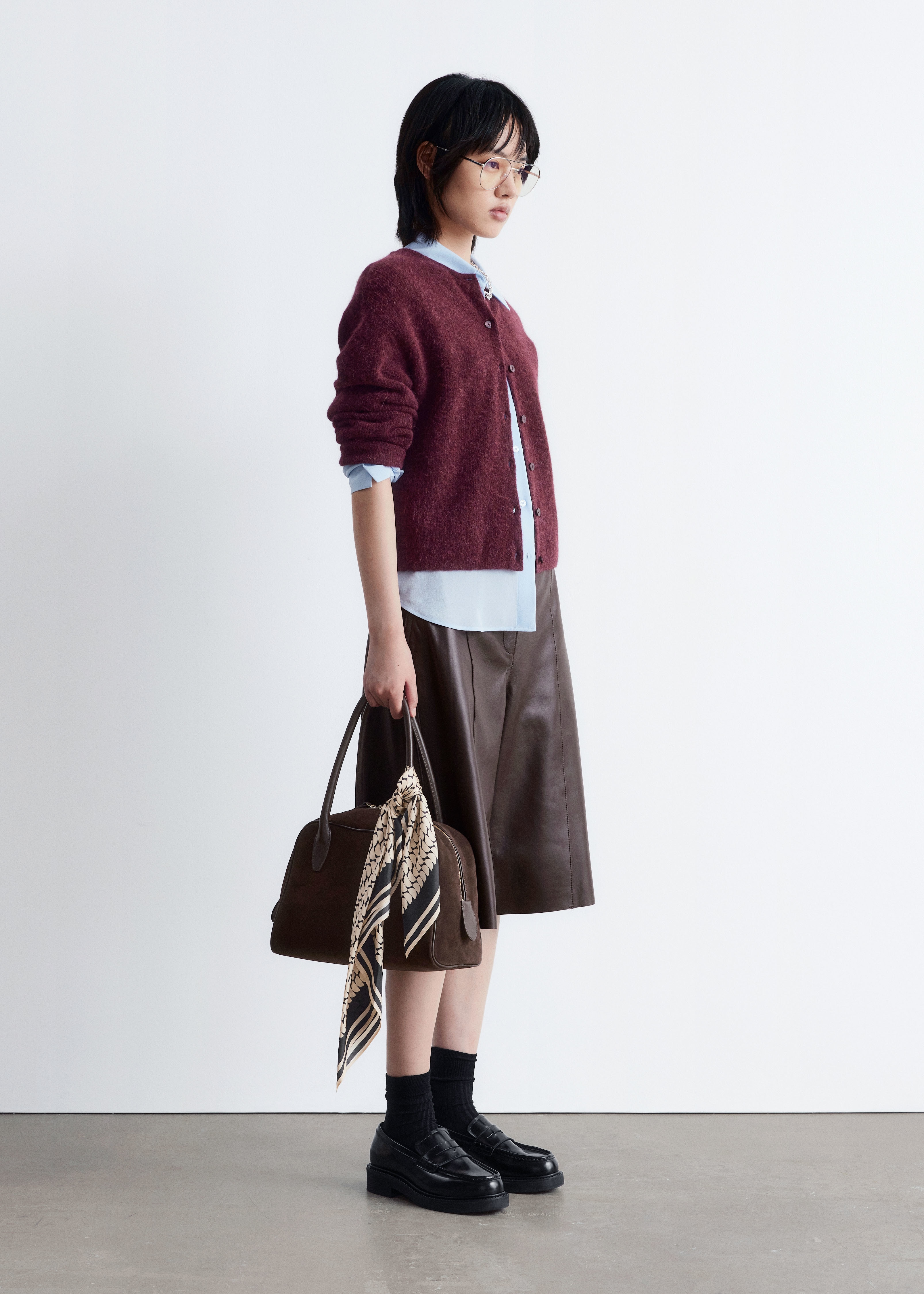 Pletený kardigan s příměsí alpaky - Burgundy Melange/Šedá/Taupe hnědá/Pudrově růžová/White/Krtčí