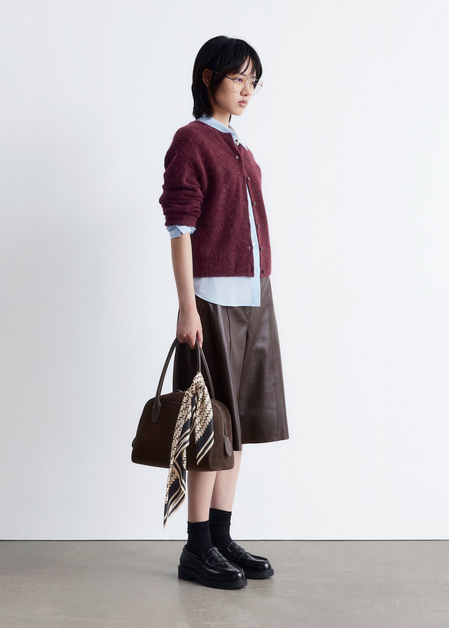 Cardigan con lavorazione a maglia in misto alpaca - Bordeaux mélange/Grigio/Talpa/Rosa polvere/Bianco/Marrone talpa