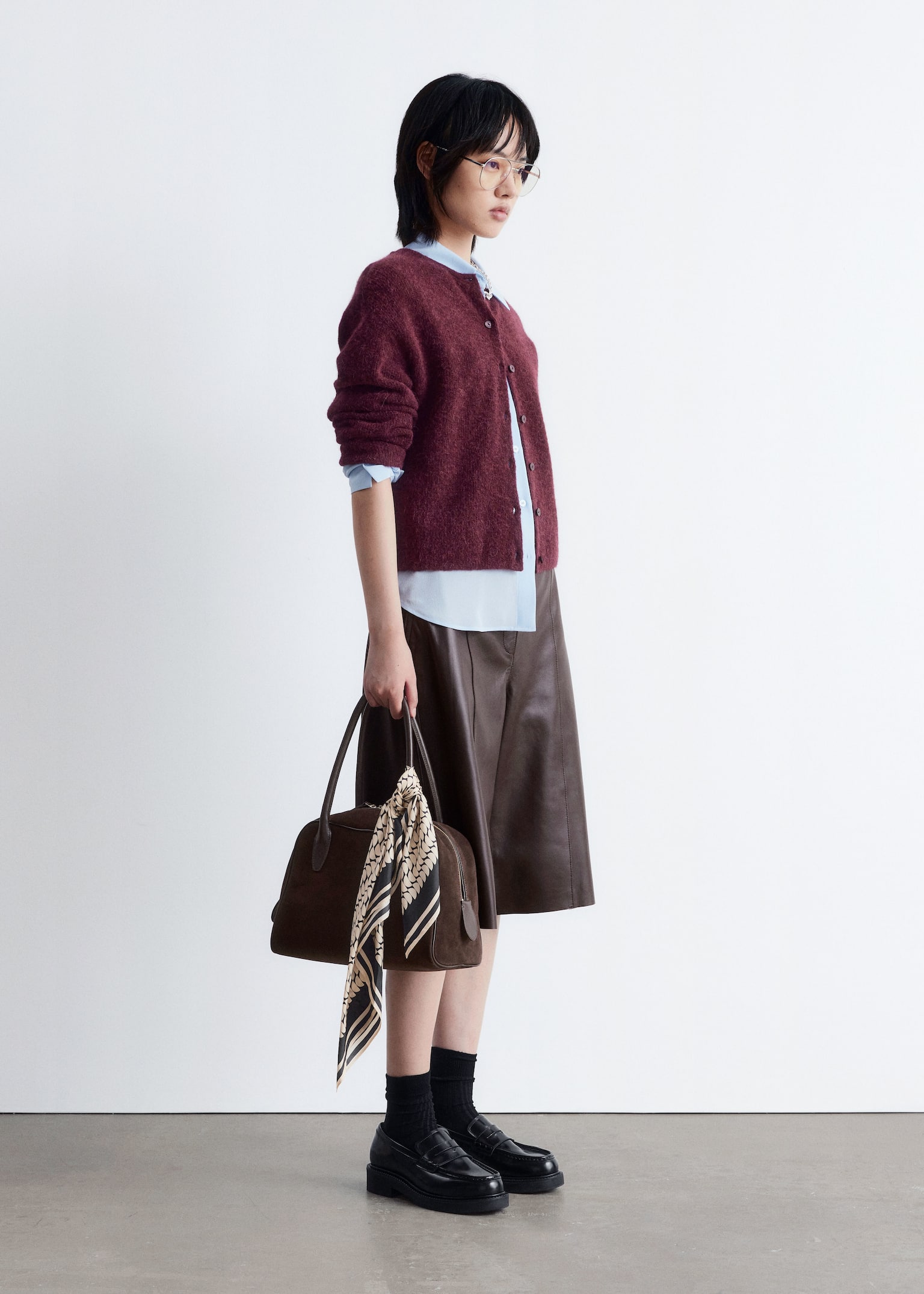 Alpaca-Blend Knitted Cardigan - Burgundy Melange/Mole/Grey/Taupe Brown/White/Dusty Pink