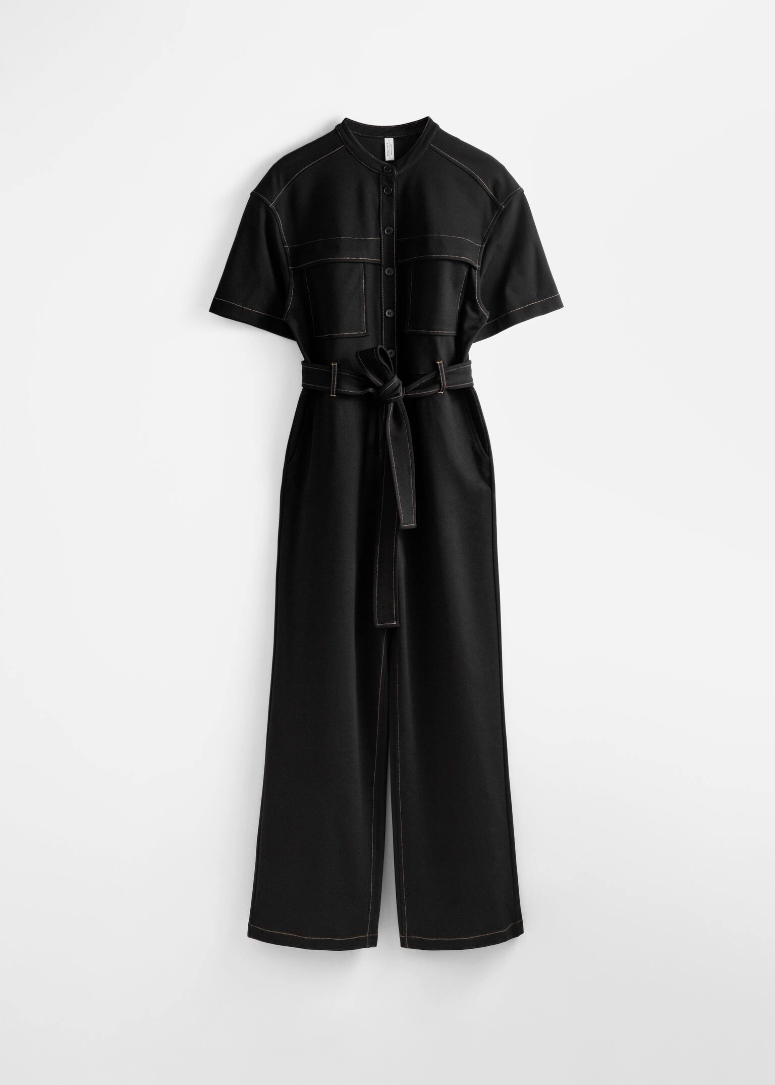Short-Sleeve Utility Jumpsuit - Black