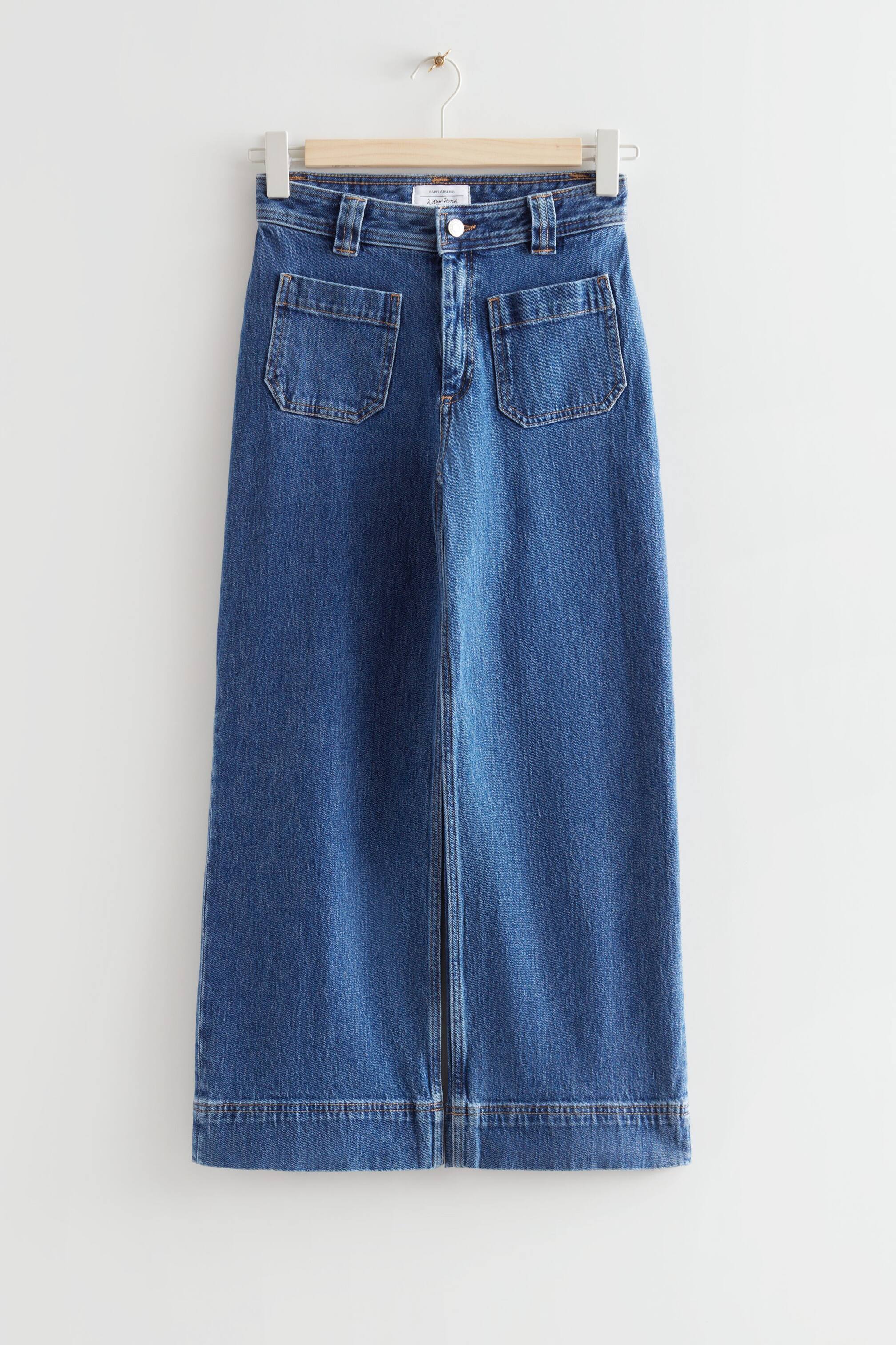 Zobacz większy obraz: Flared Cropped Patch Pocket Jeans - Mid Blue - ONA | H&M PL 1