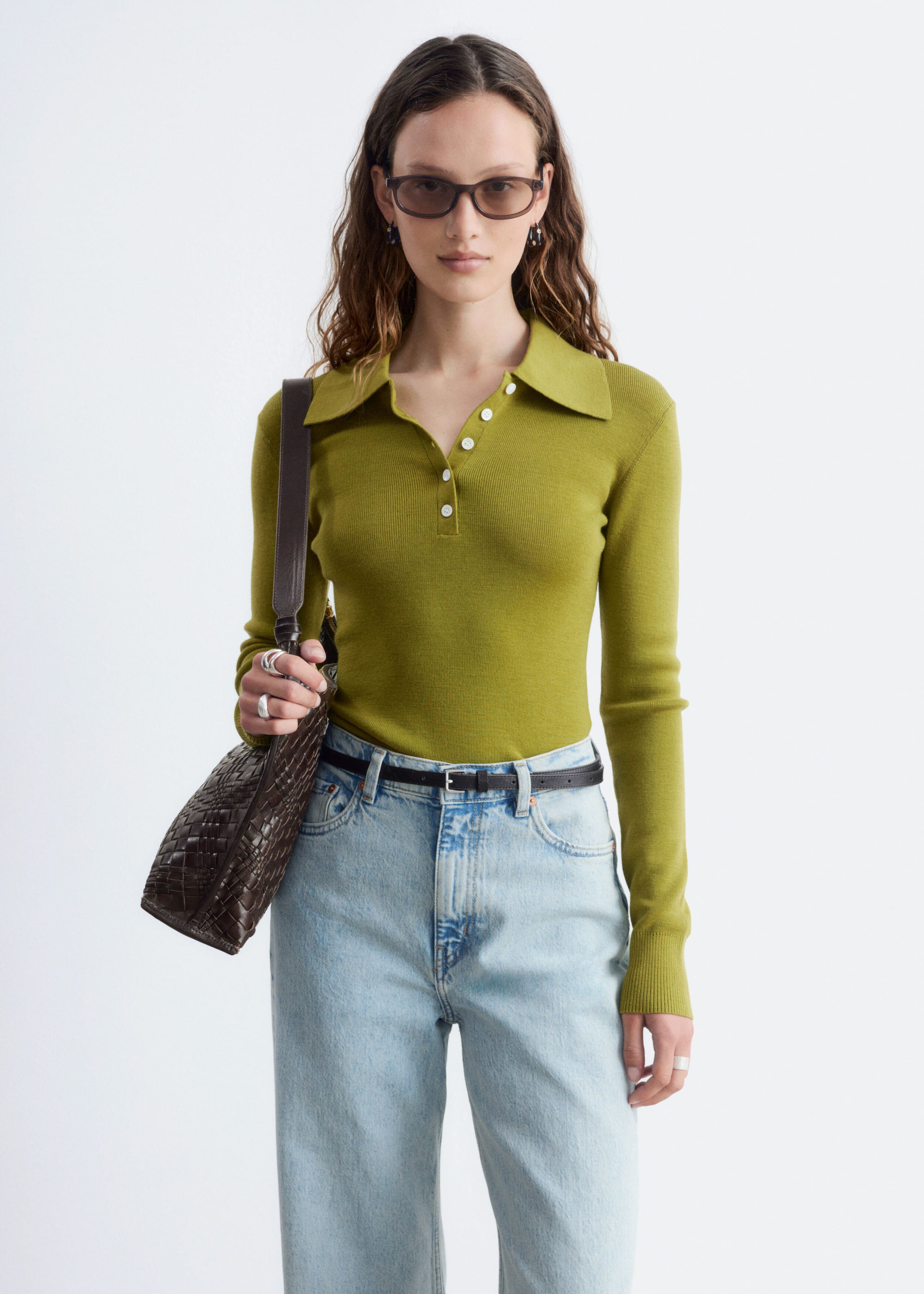 Rib-Knit Merino Wool Polo Top - Grey Melange - Lookbook