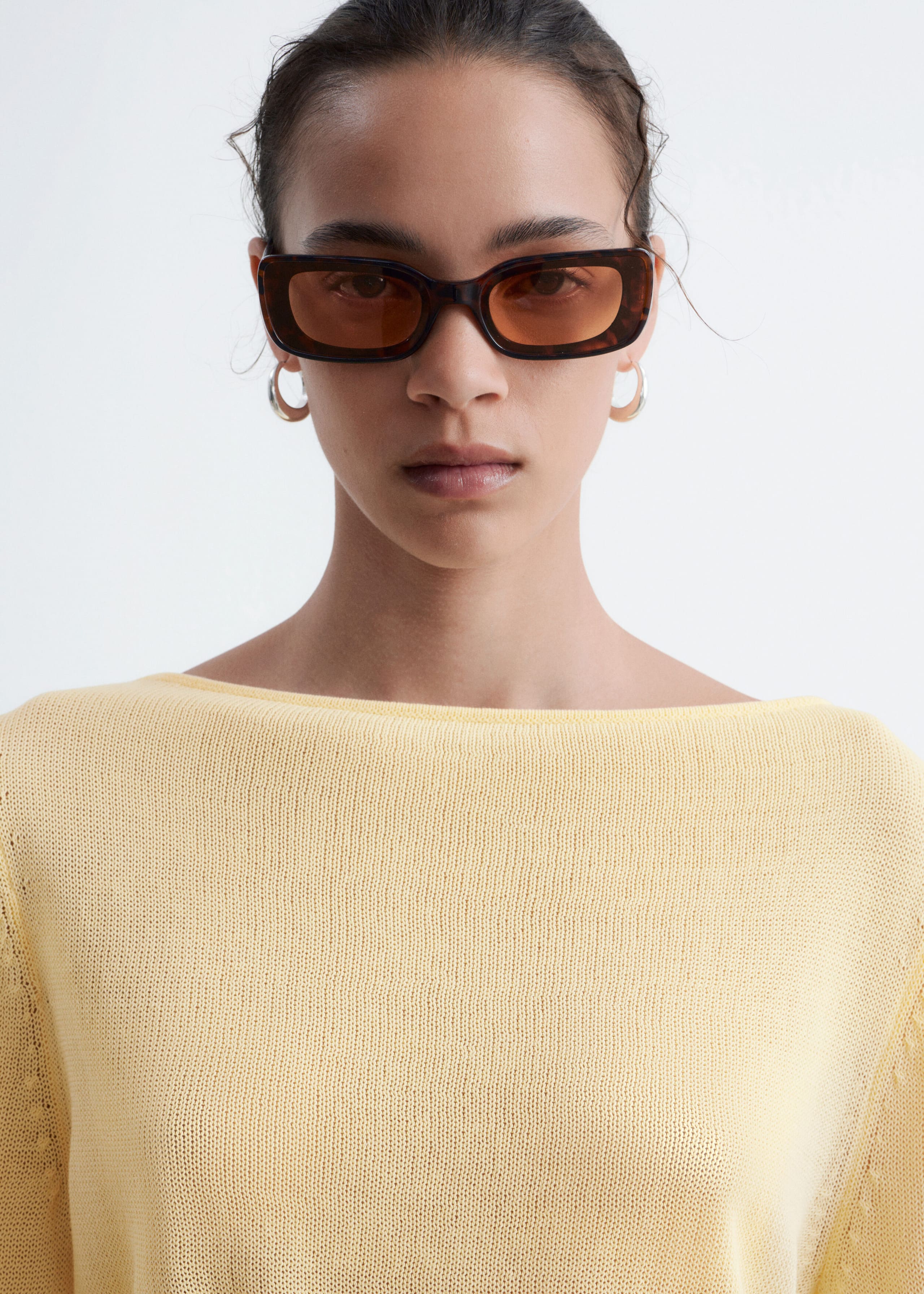 Rolled Edge Boat-Neck Top - Yellow - Lookbook