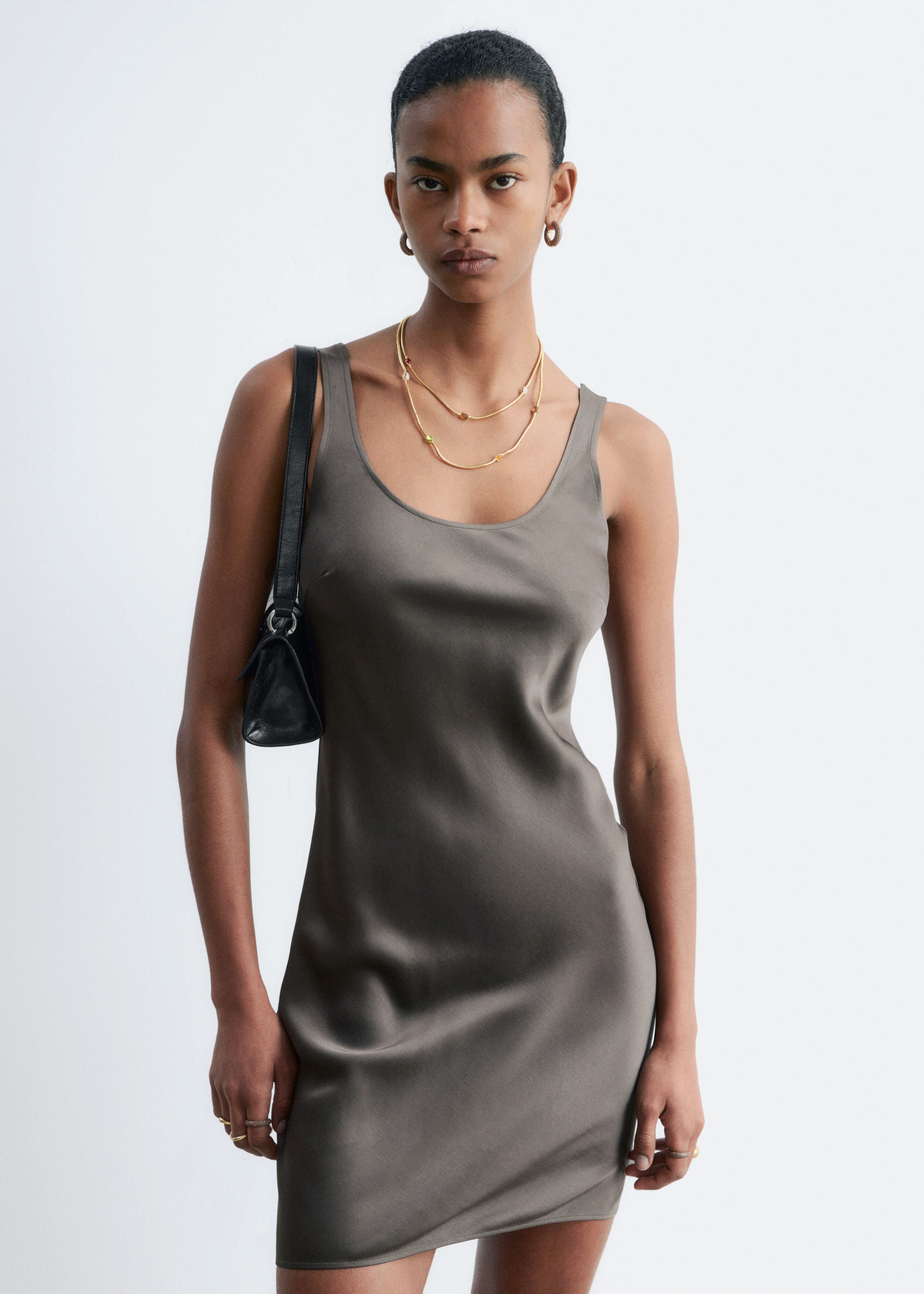 Satin Slip Mini Dress - Beige - Lookbook