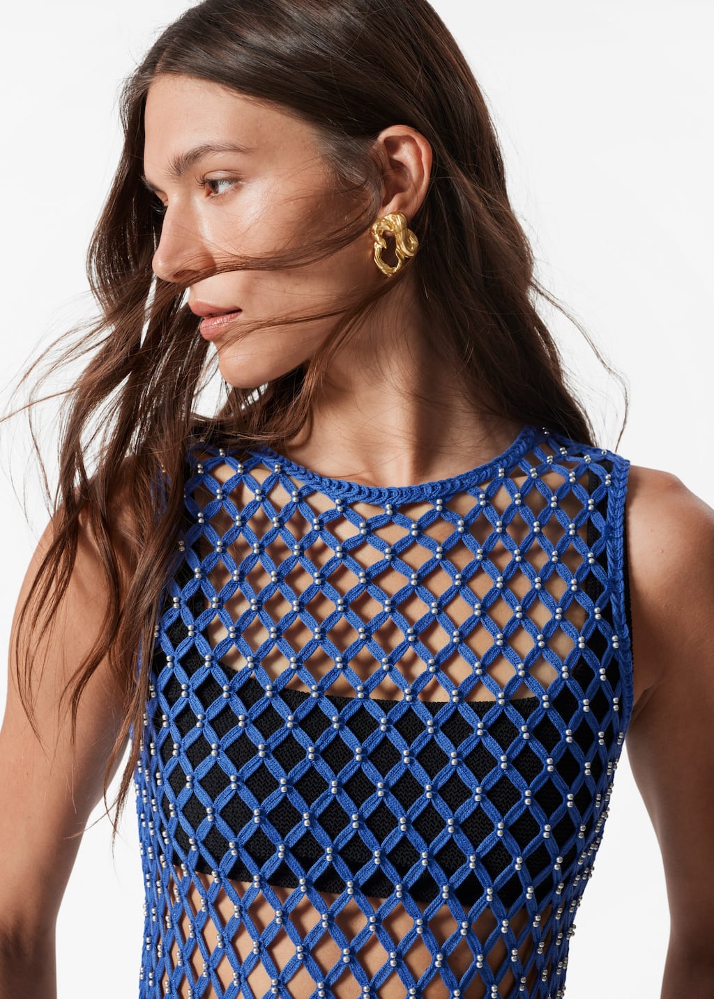 Abito midi traforato - Blu - Lookbook