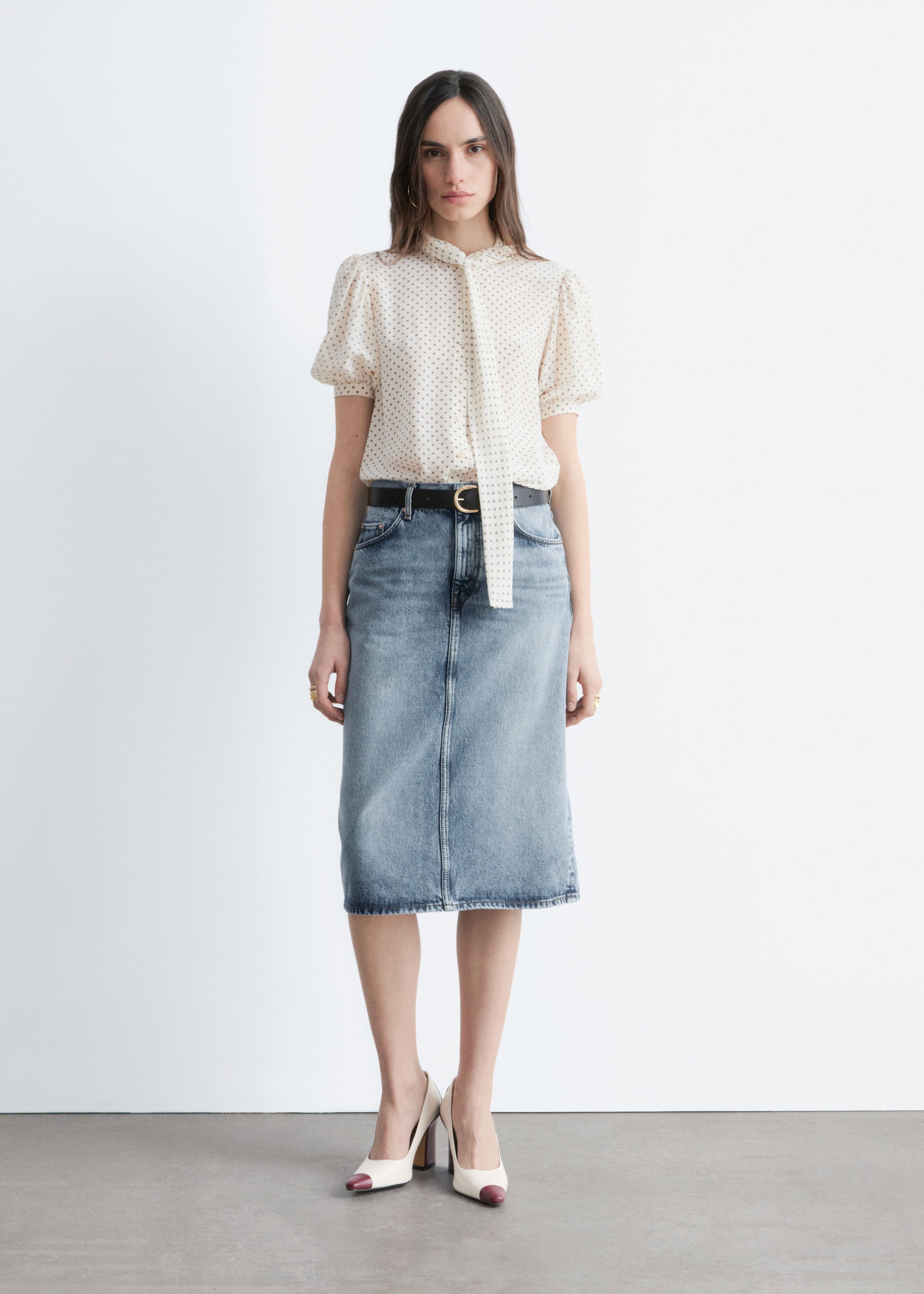 Image of Printed Tie-Neck Silk Blouse