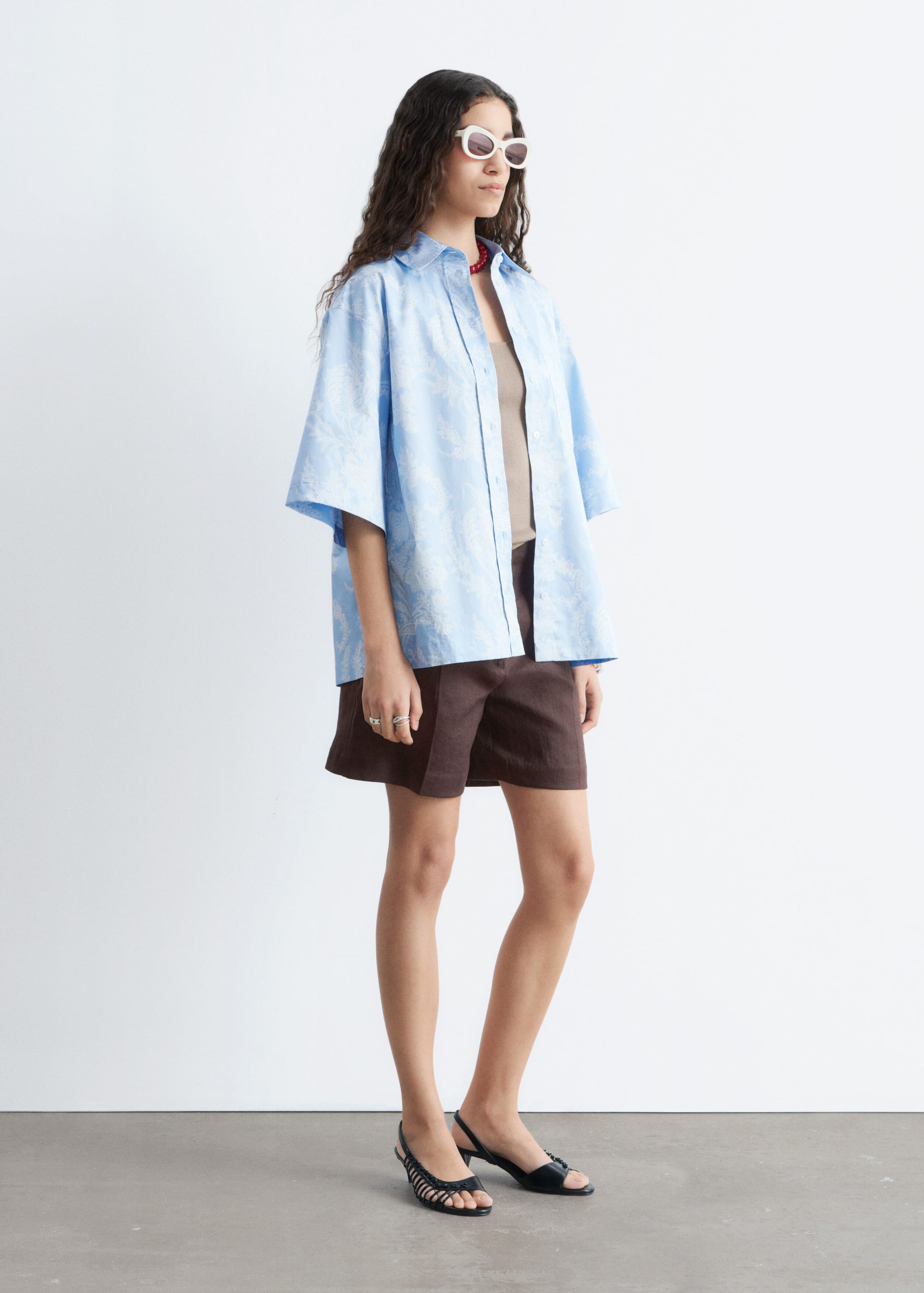 Cotton Short-Sleeve Shirt - Light Blue/Paisley - Lookbook