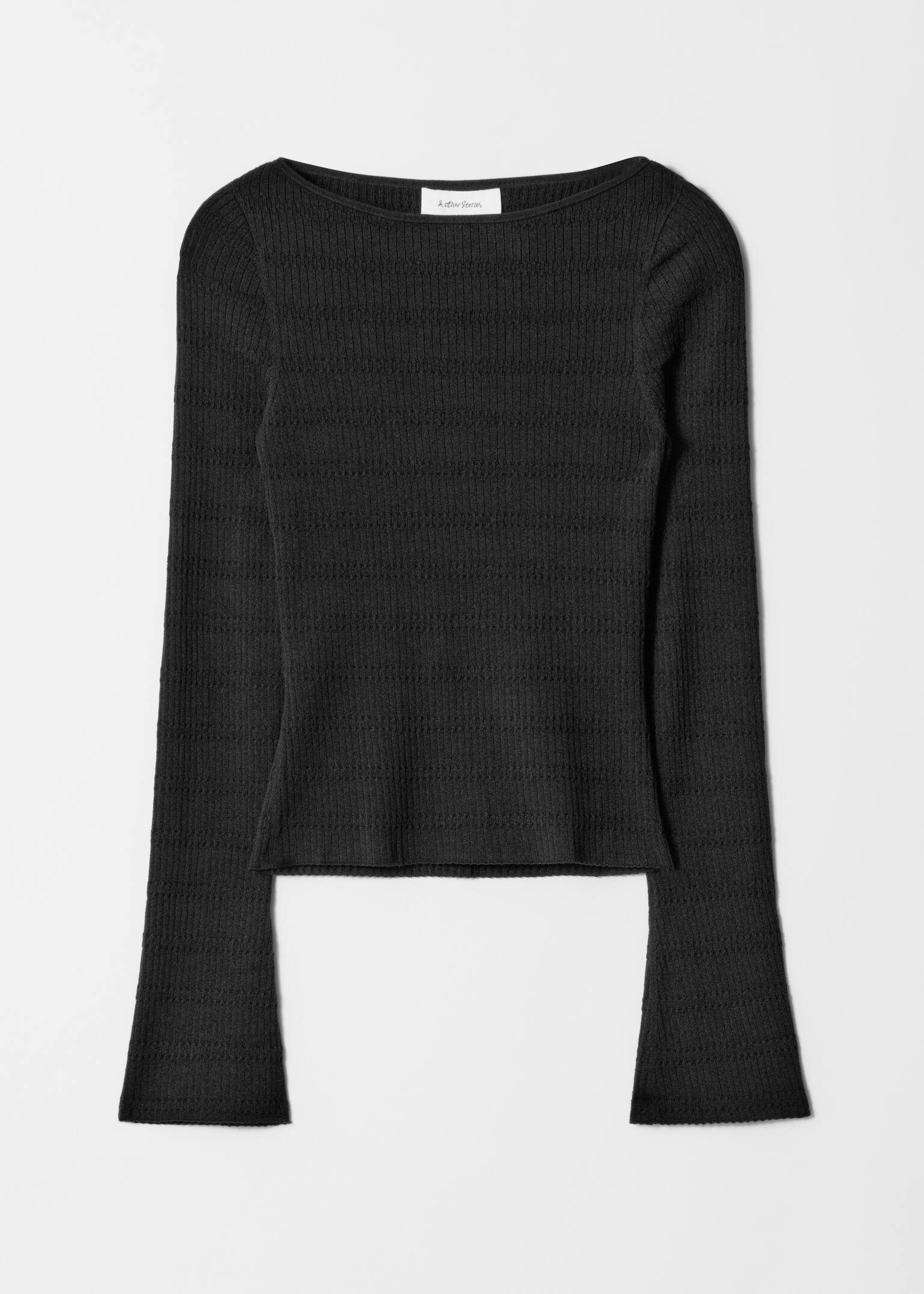 Strickoberteil mit U-Boot-Ausschnitt - Schwarz - 1