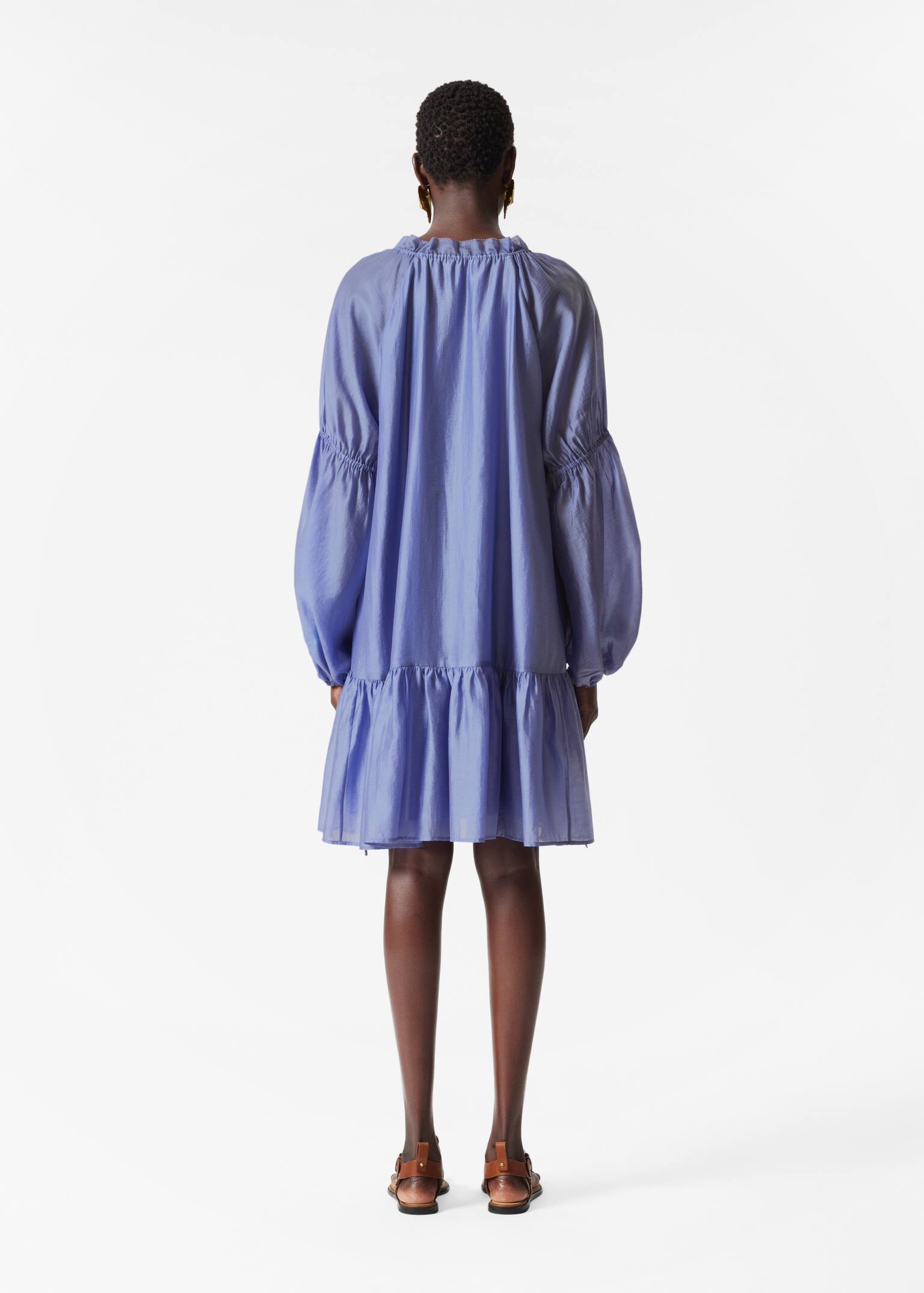 Rochie mini cu volane - Albastru/Floral bej/roz - 4