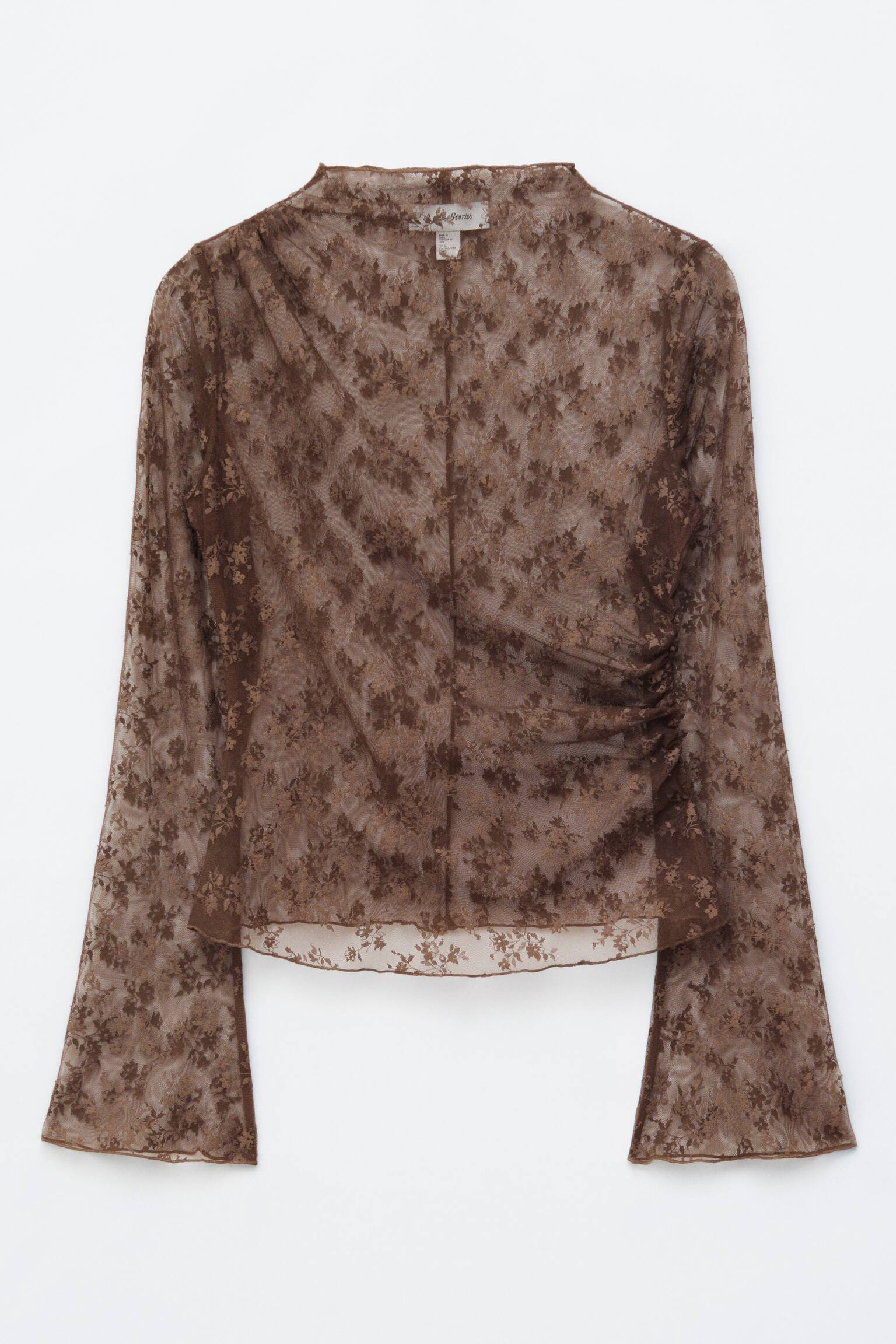 Haut en dentelle à manches longues - Dark Brown/Cream/Taupe clair - 2