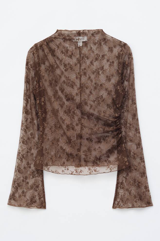 Long-Sleeve Lace Top - Dark Brown - 1
