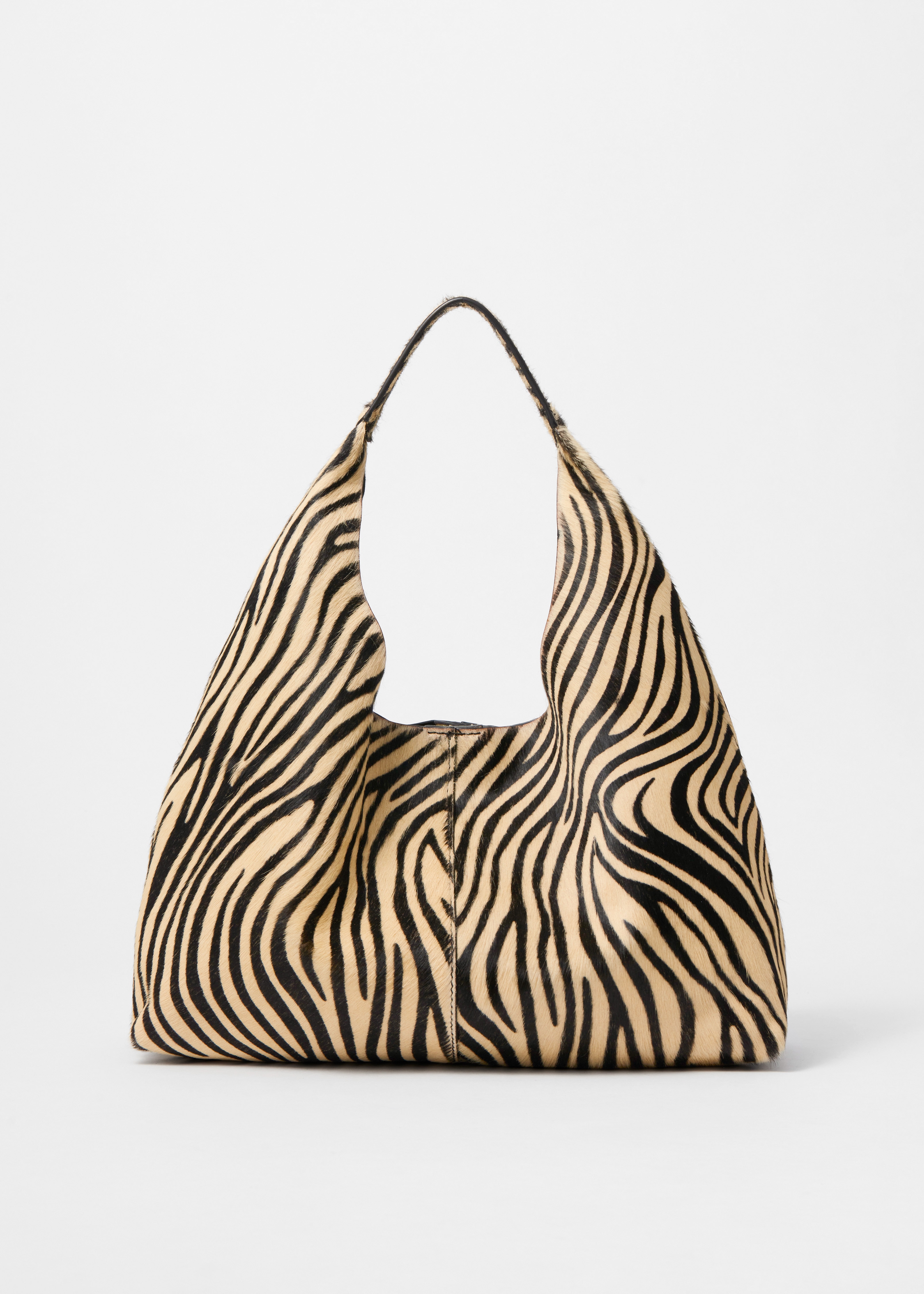 Leren draagtas met dierenprint - Beige zebraprint/Koeienprint