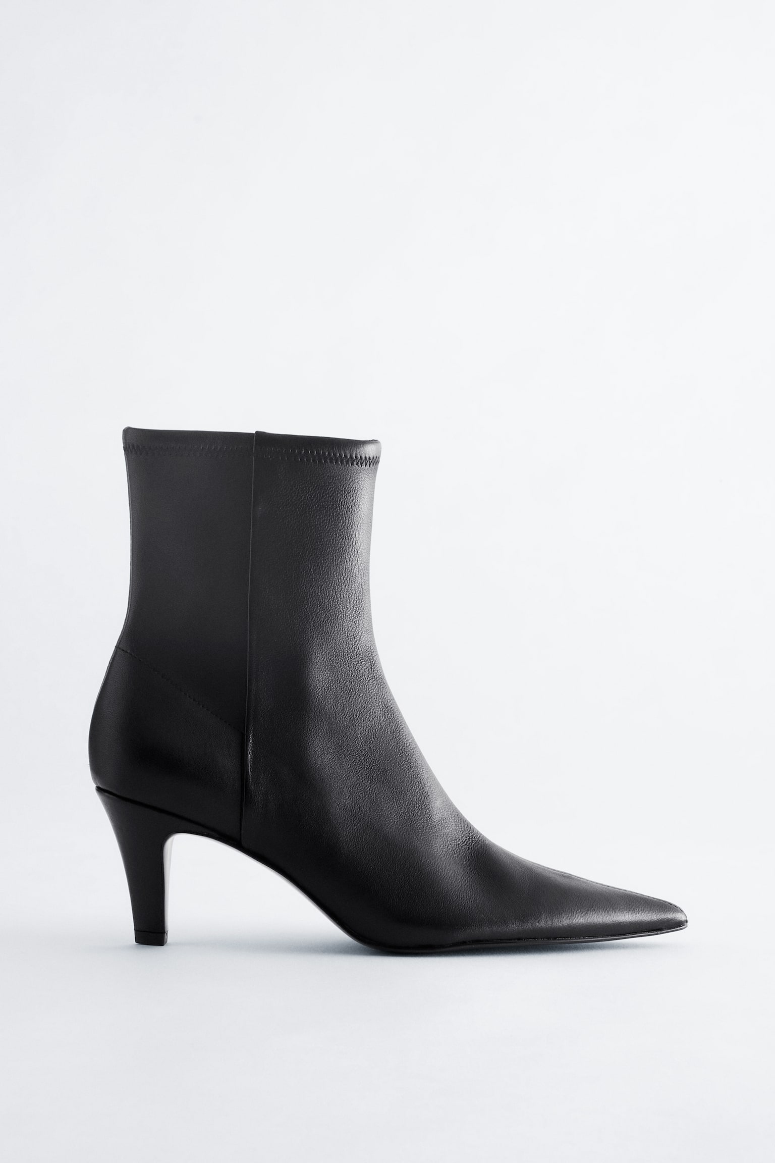 Pointed Toe Leather Ankle Boots - Black - 1