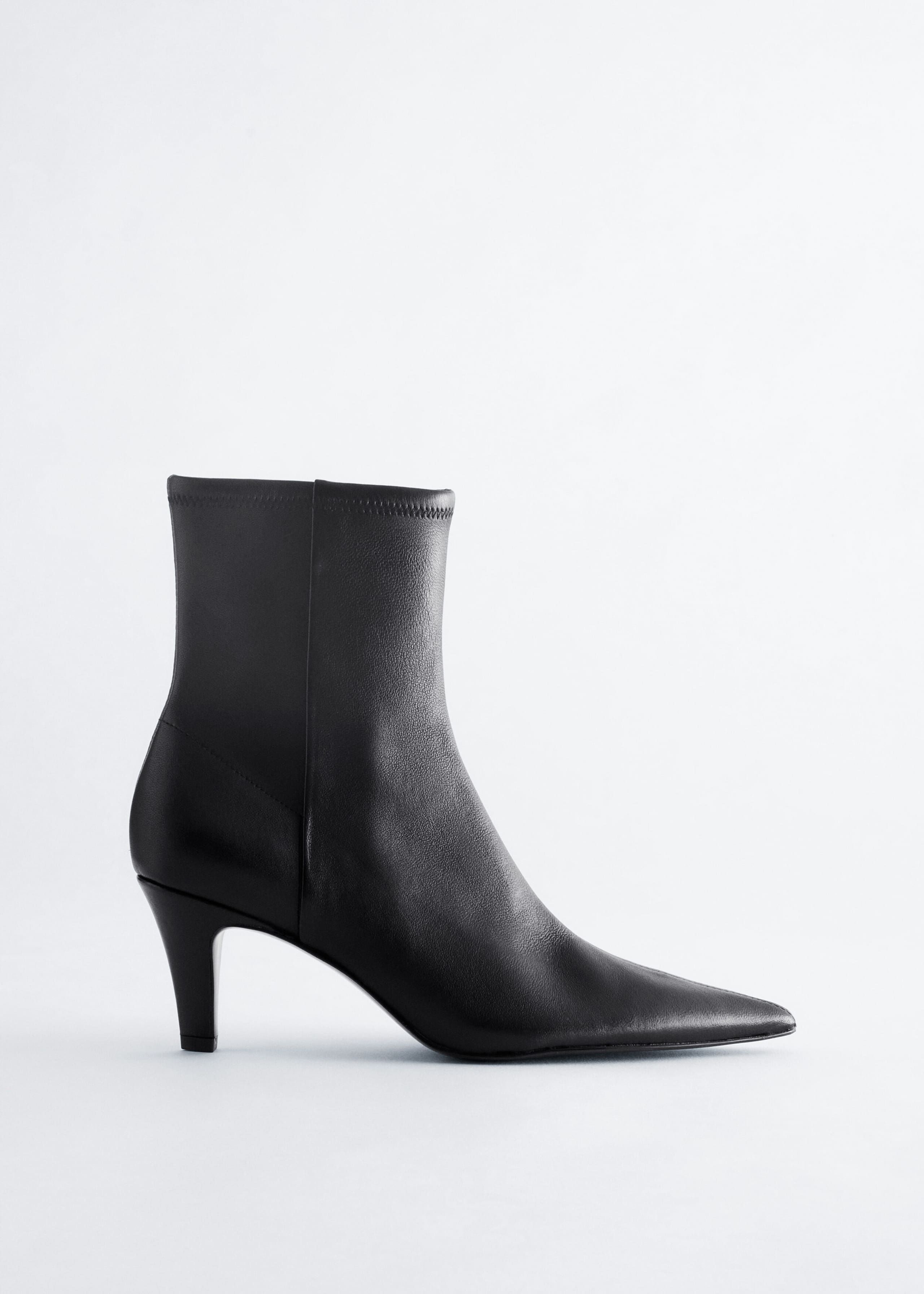 Pointed Toe Leather Ankle Boots - Black - Still Life