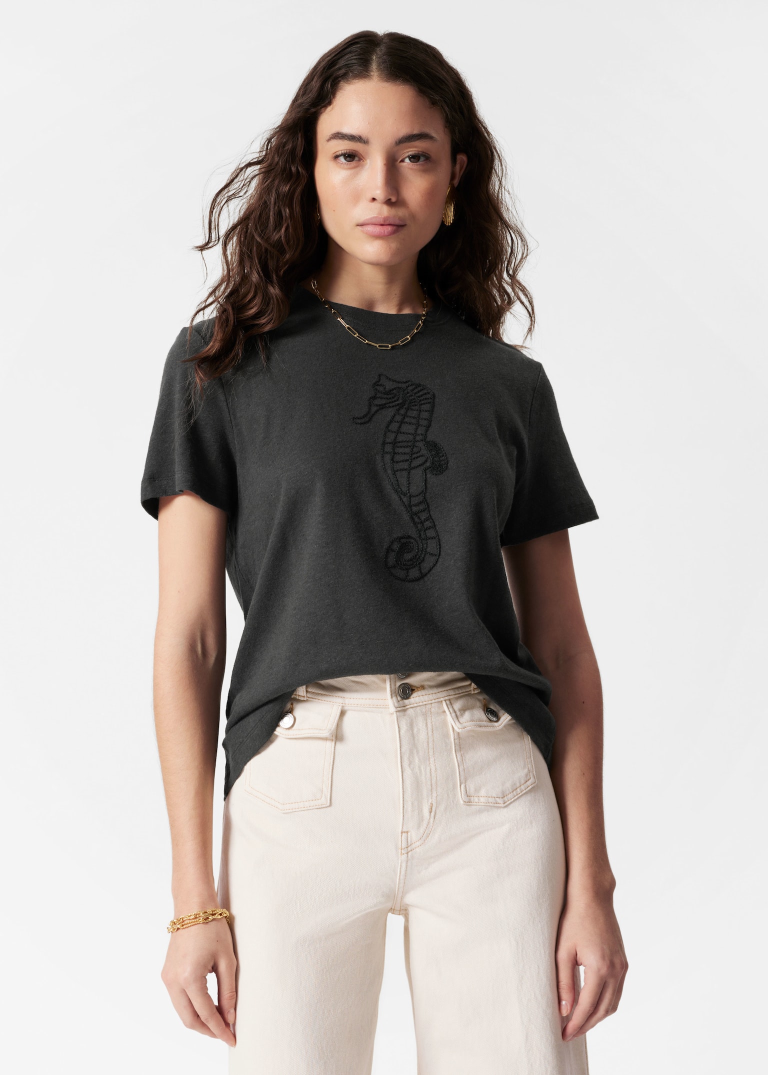 T-Shirt aus Leinenmischung - Dunkelgrau