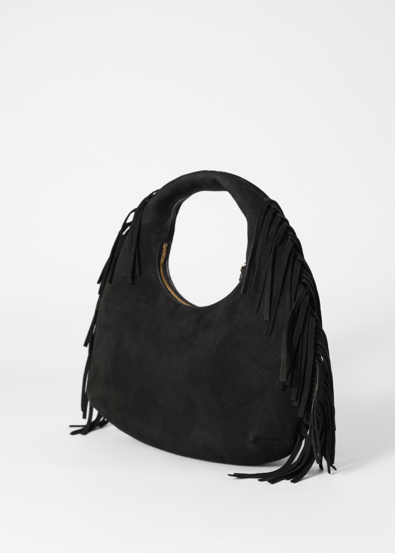 Bolso pequeño de ante con flecos - Ante negro - 2