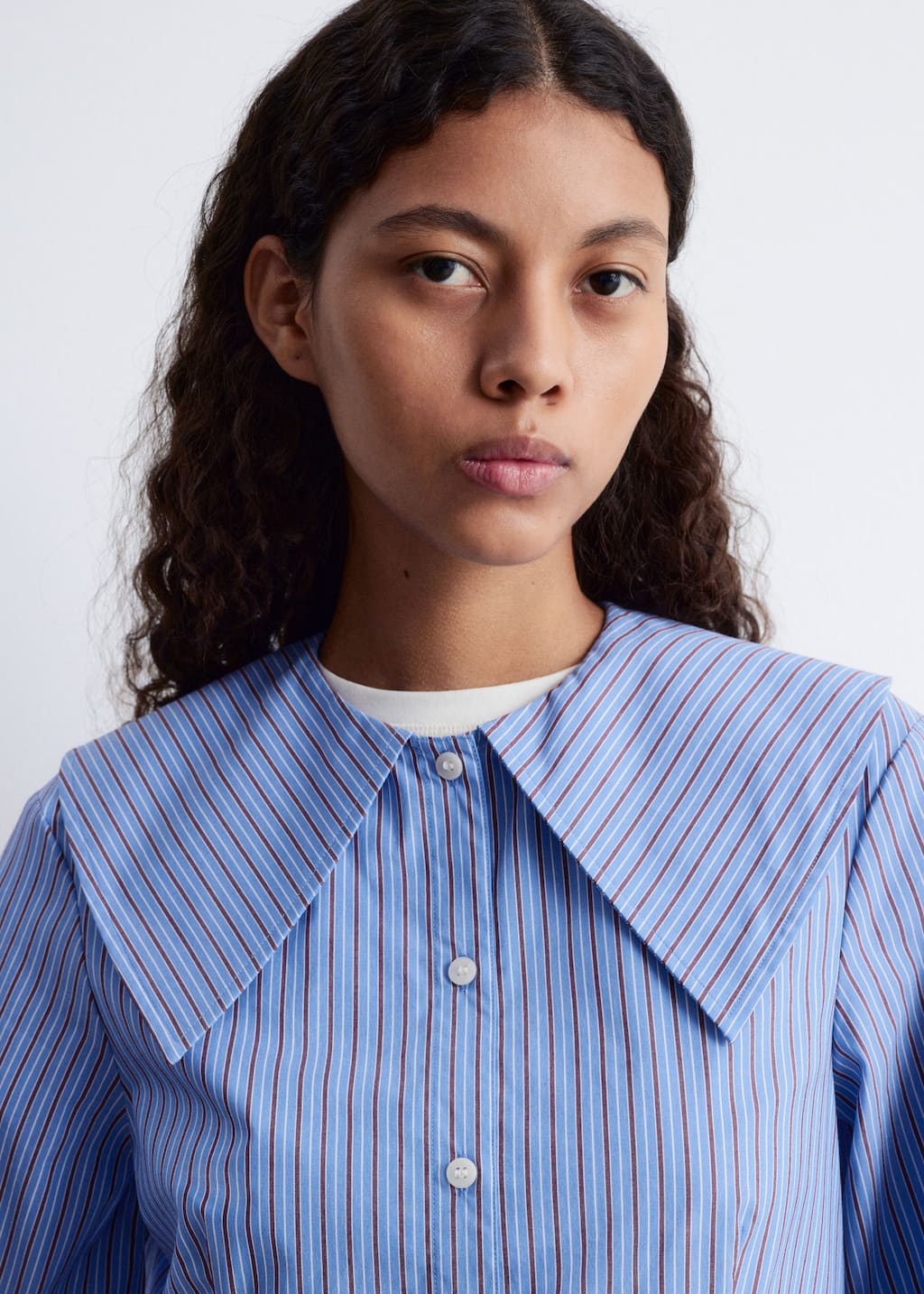 Image of Oversized Collar Striped Shirt