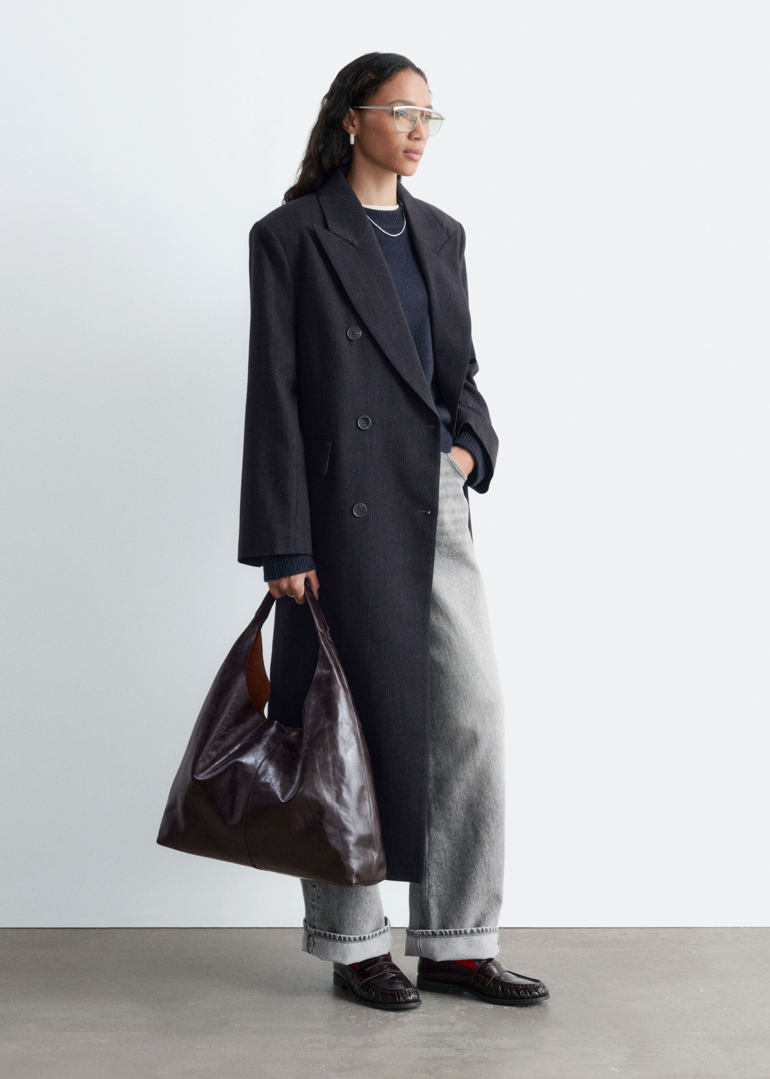 Cappotto doppiopetto in cotone e lana - Marrone scuro - Lookbook