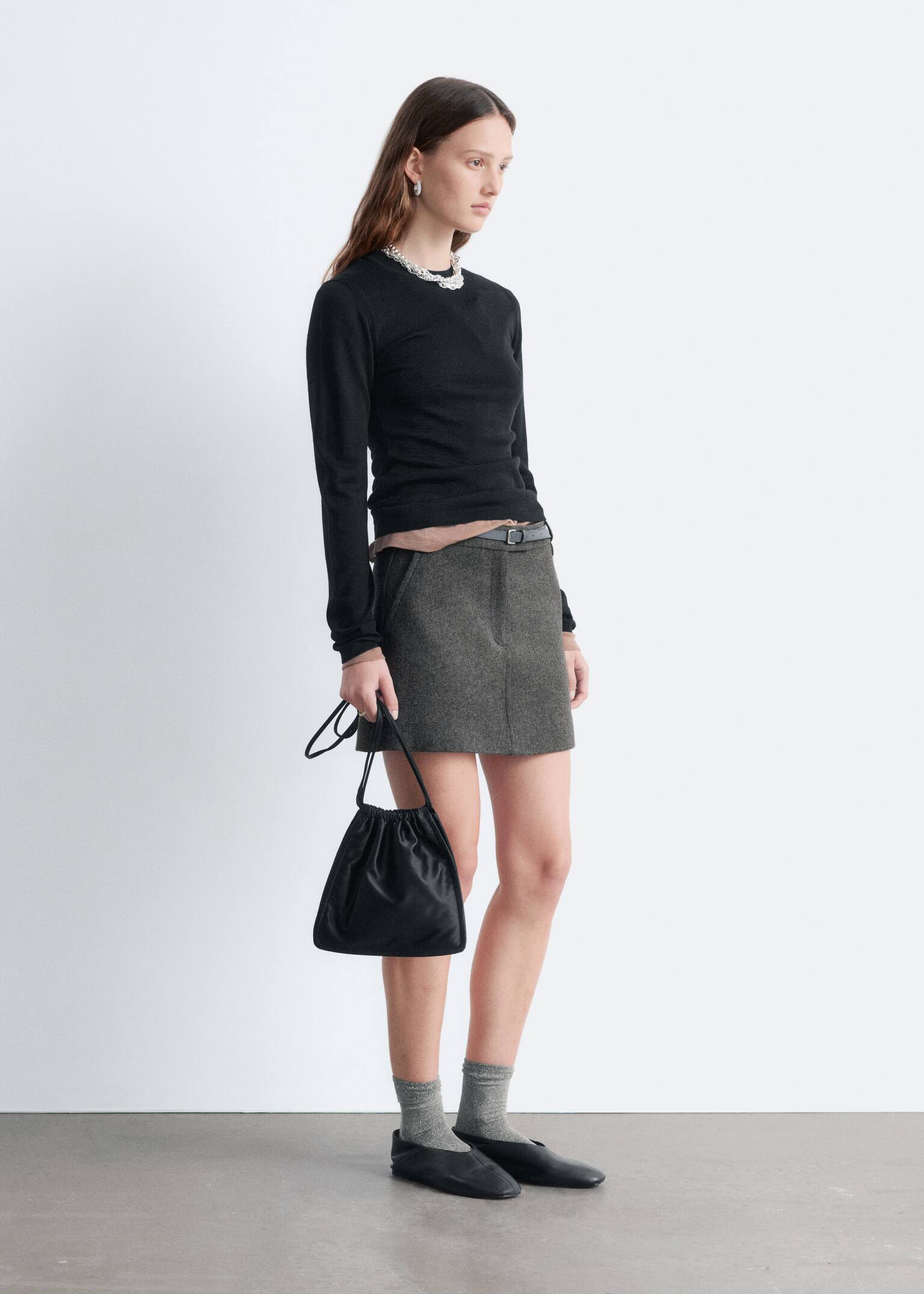 Wool Mini Skirt - Dark Grey/Taupe - 5