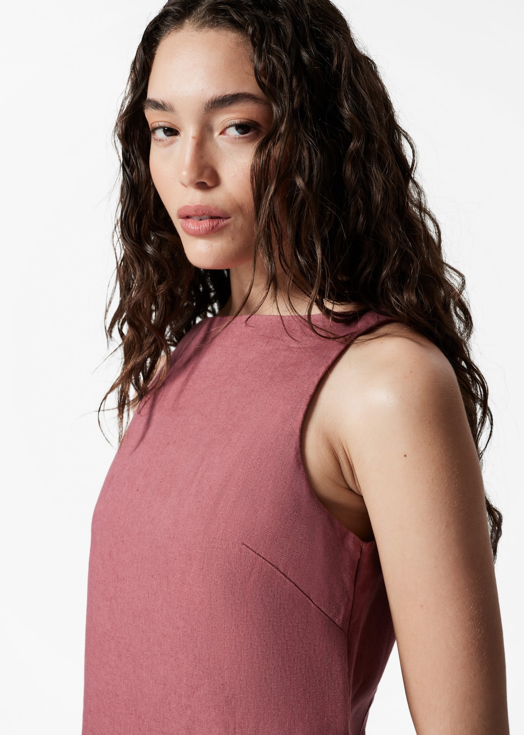 Linen Mini Dress - White - Lookbook
