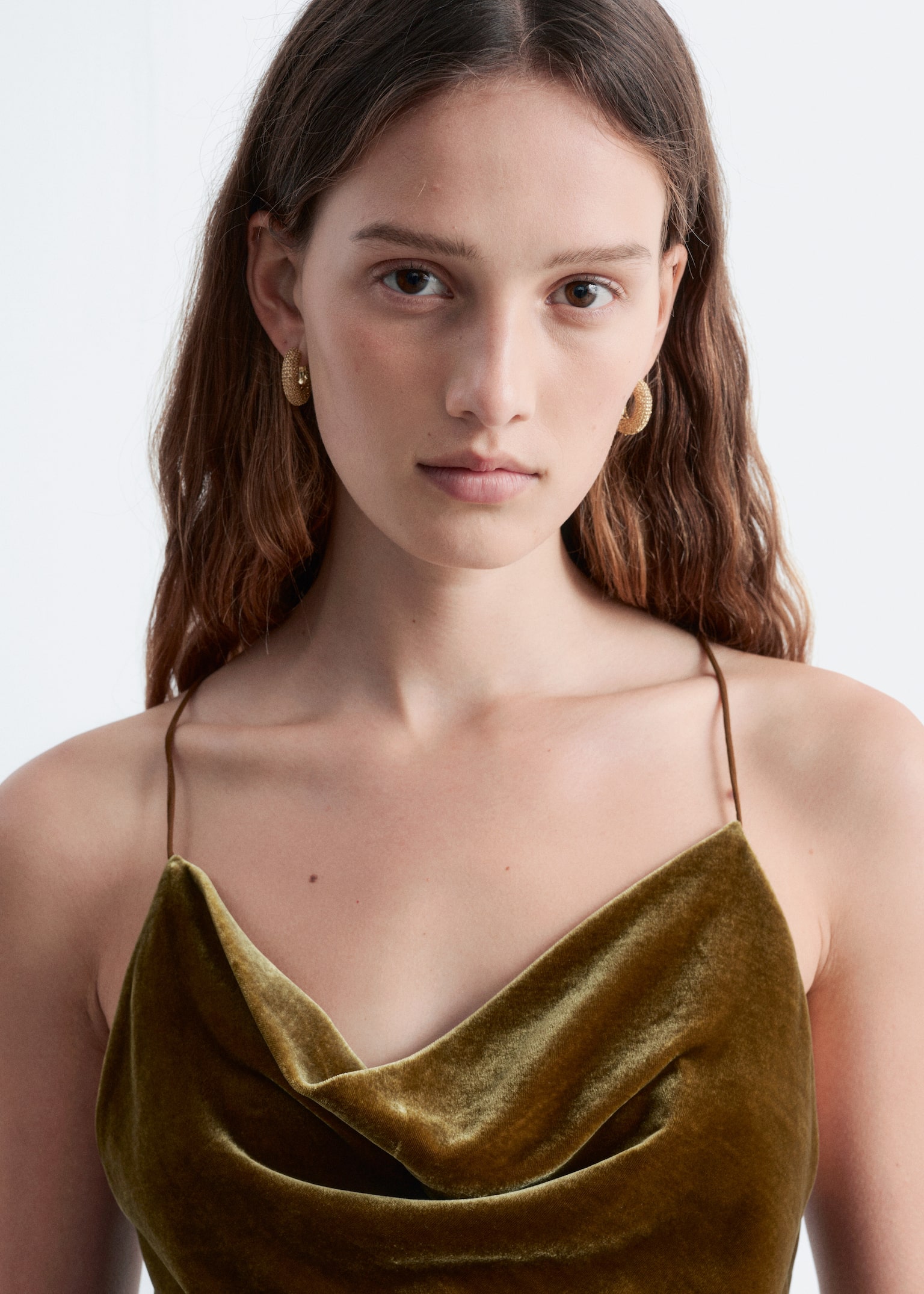 Strappy Velvet Top - Khaki Brown/Black - 1