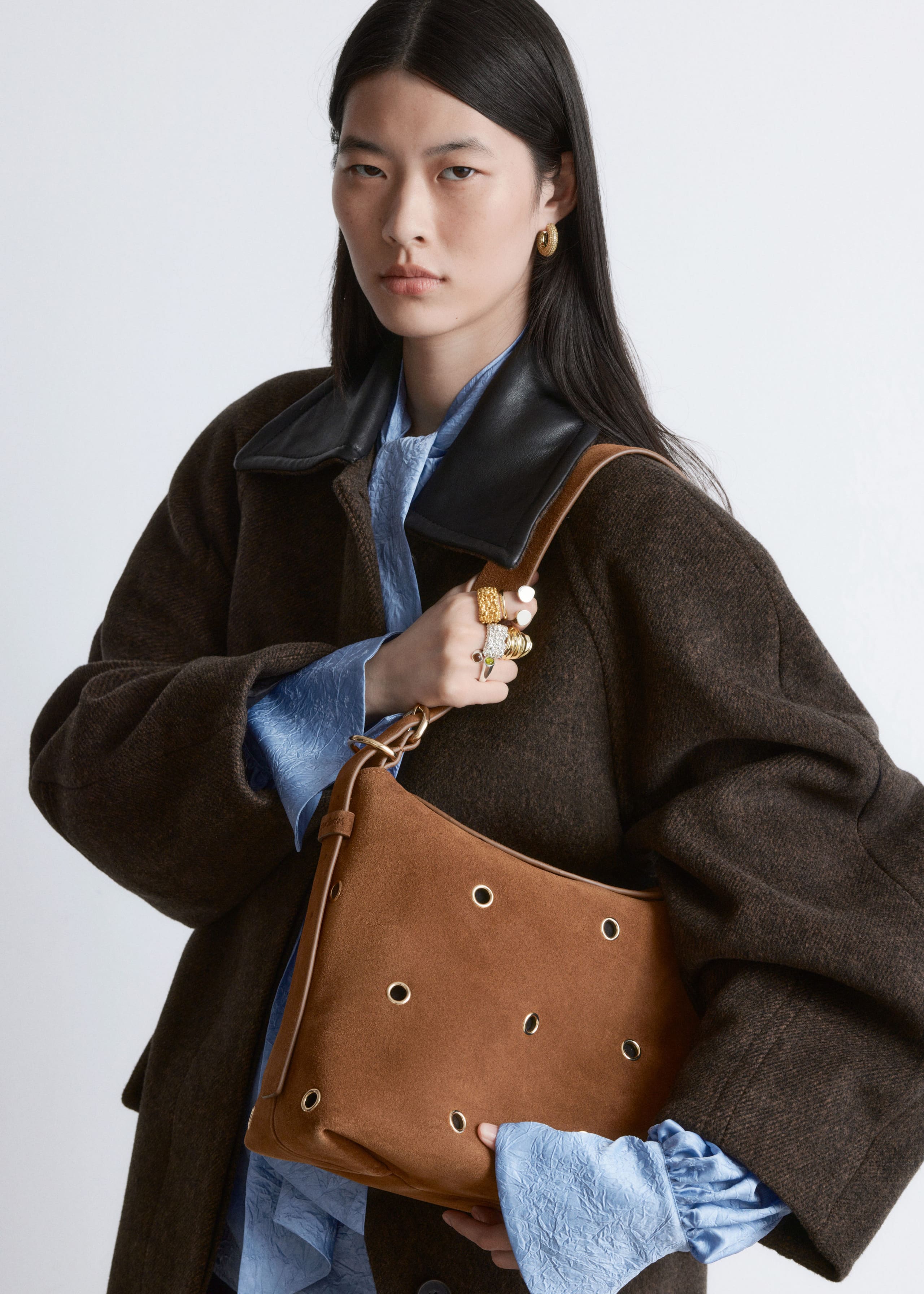 Image of Eyelet-Embellished Suede Bag