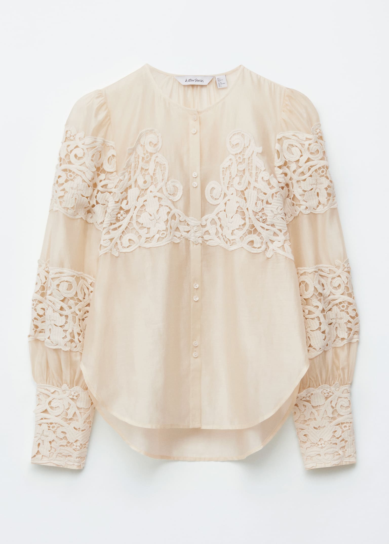 Lace-Embroidery Blouse - Cream - 2