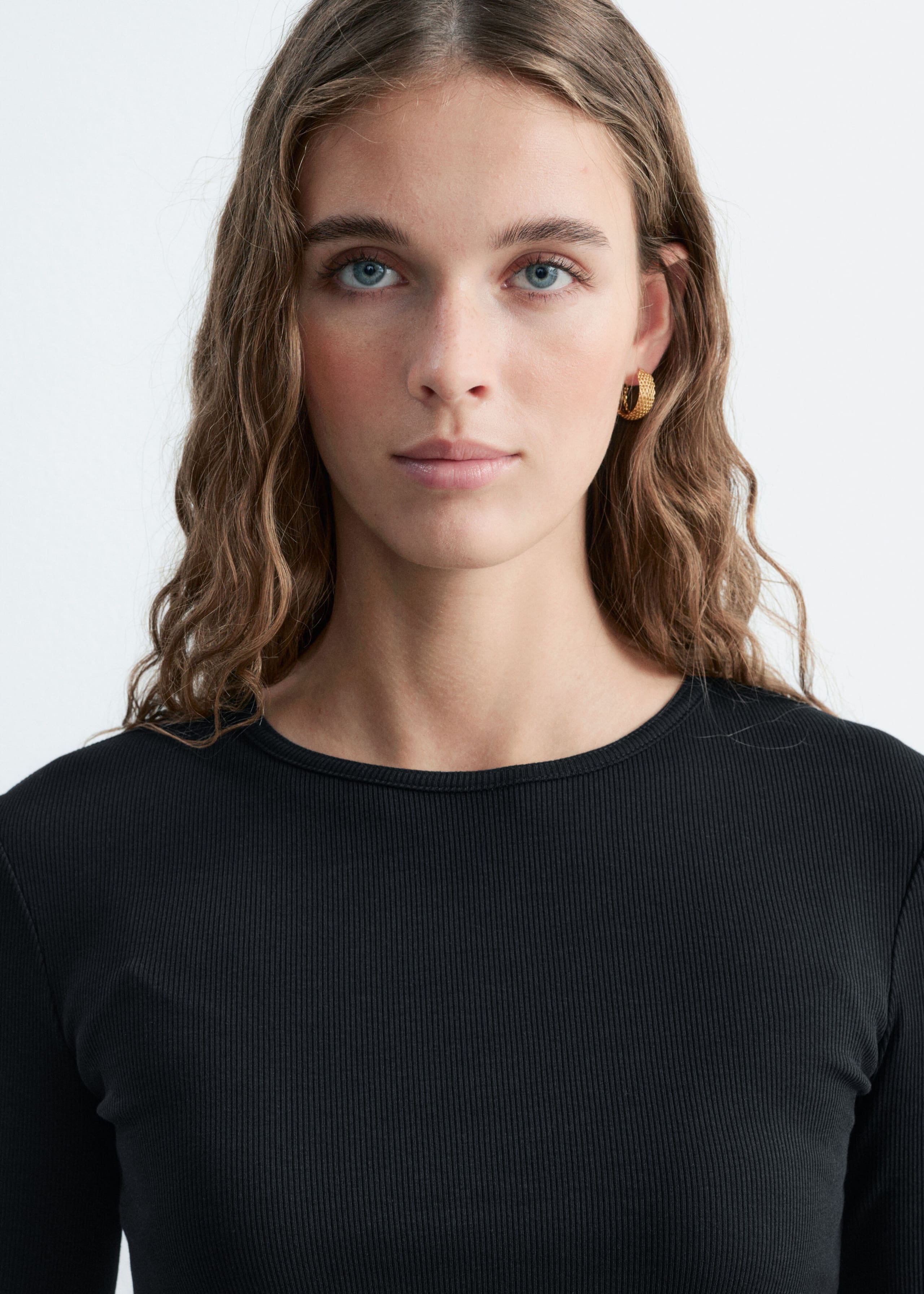 Maglia a maniche lunghe con finitura a coste - Nero - Lookbook