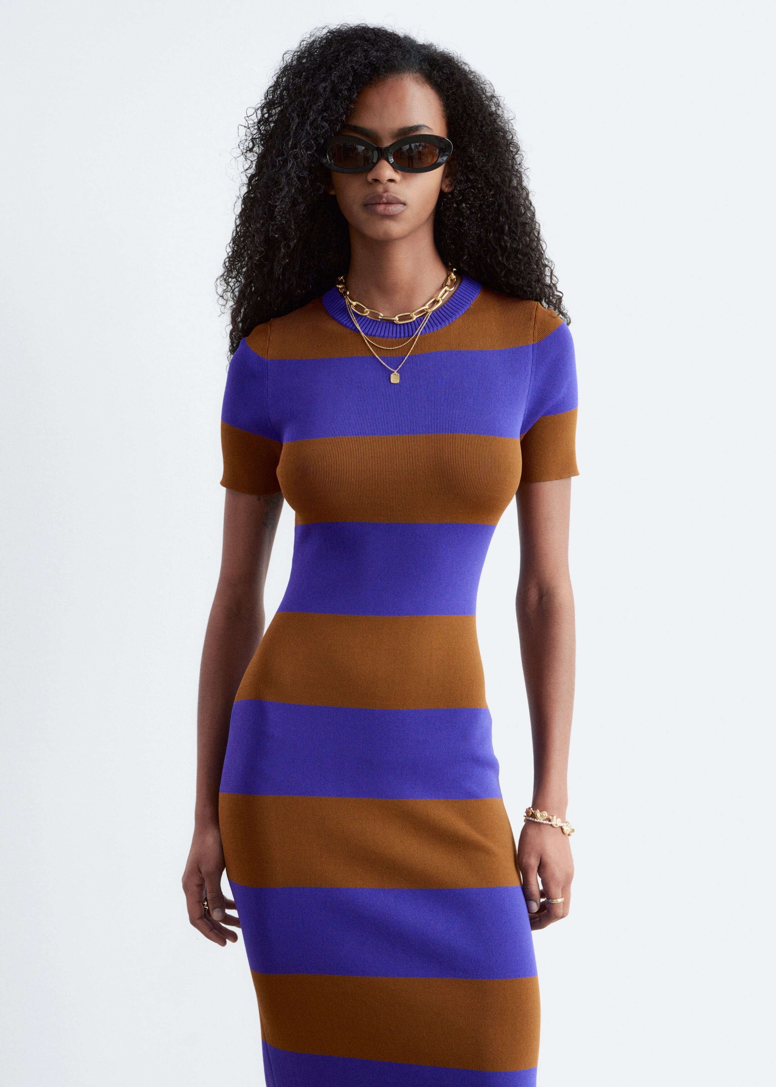 Rib-Knitted Maxi Dress - Purple/Brown - Lookbook