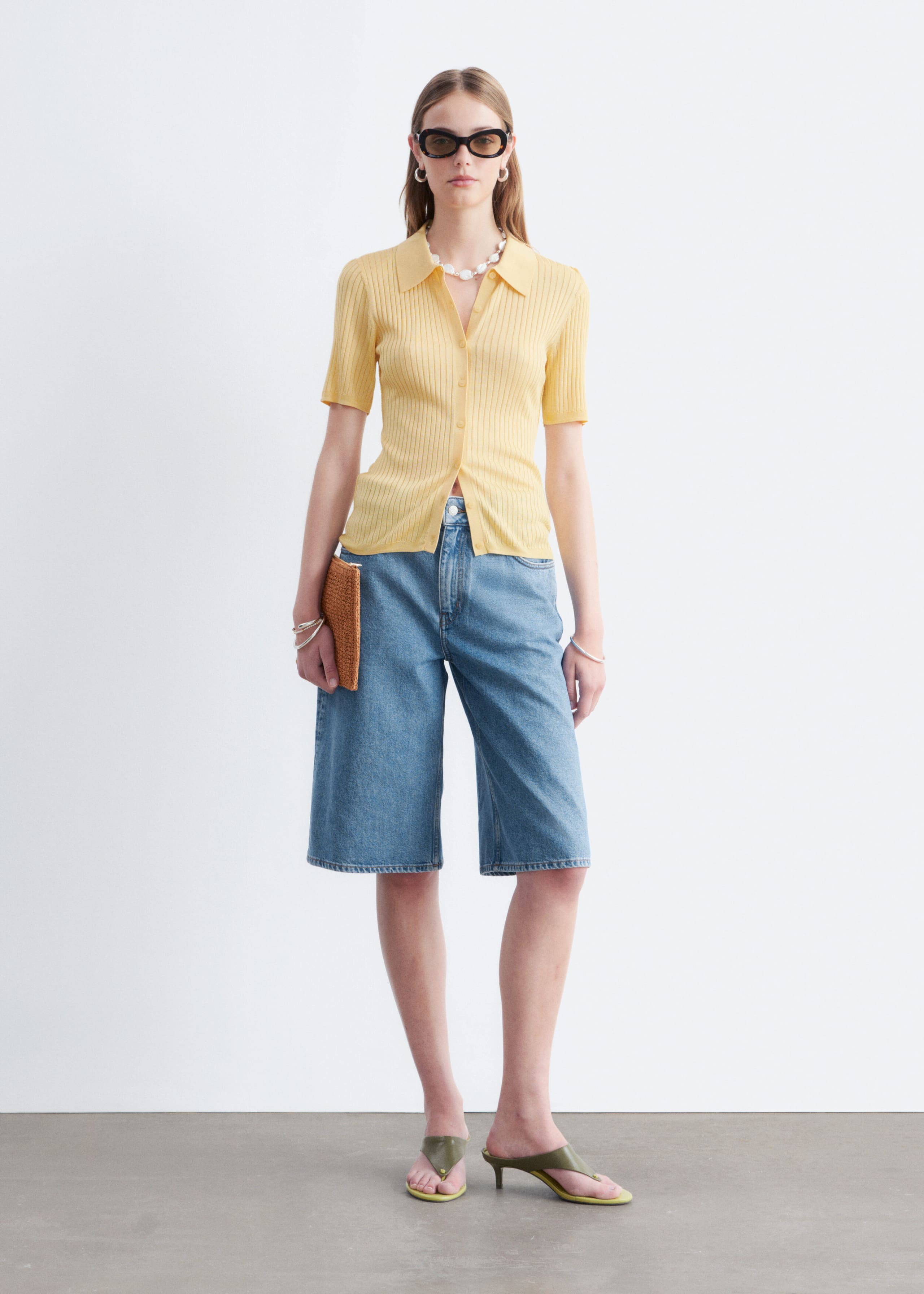 Denim Knee-Length Shorts - Mid Blue - Lookbook