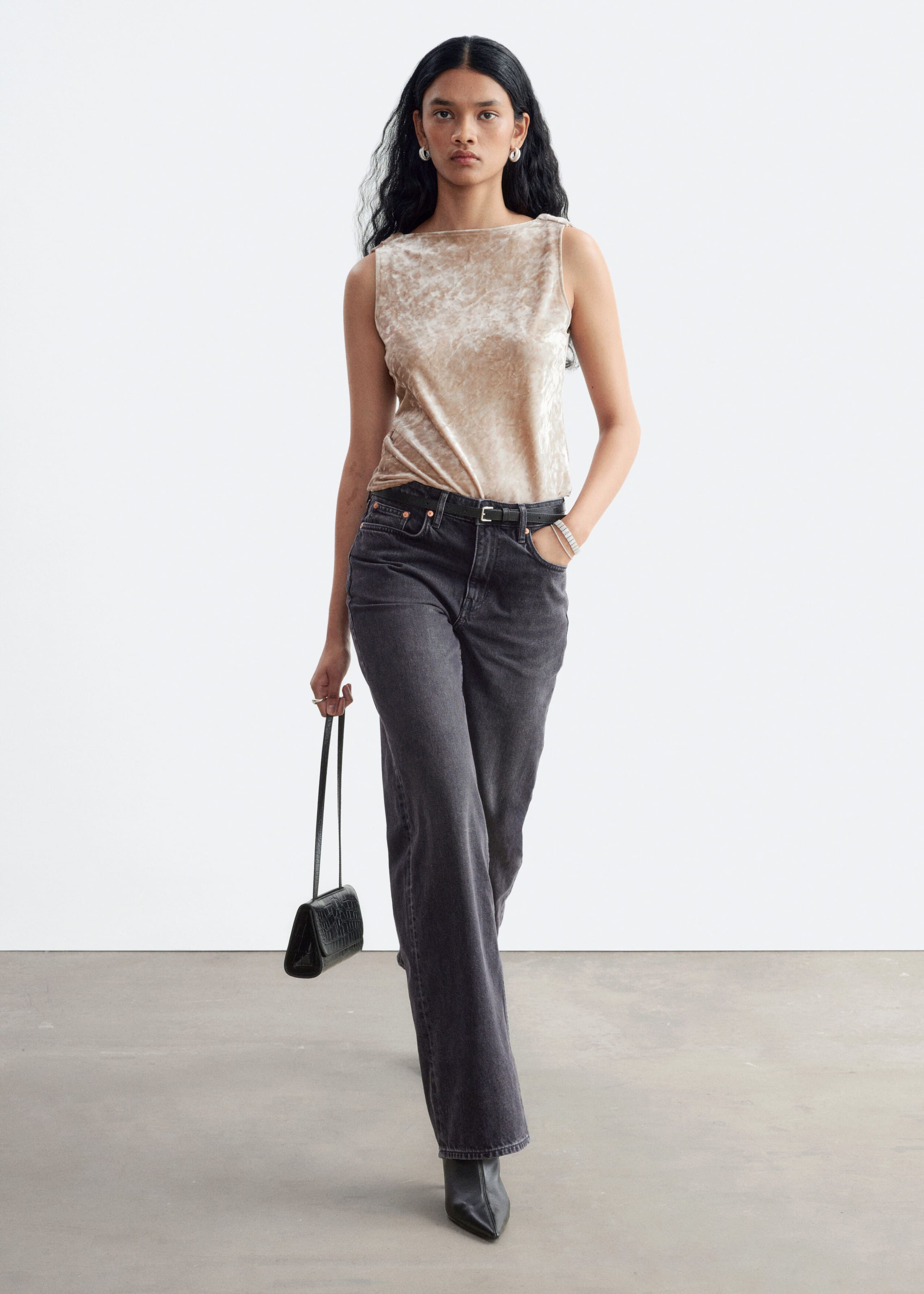 Draped Back Velvet Top - Black - Lookbook