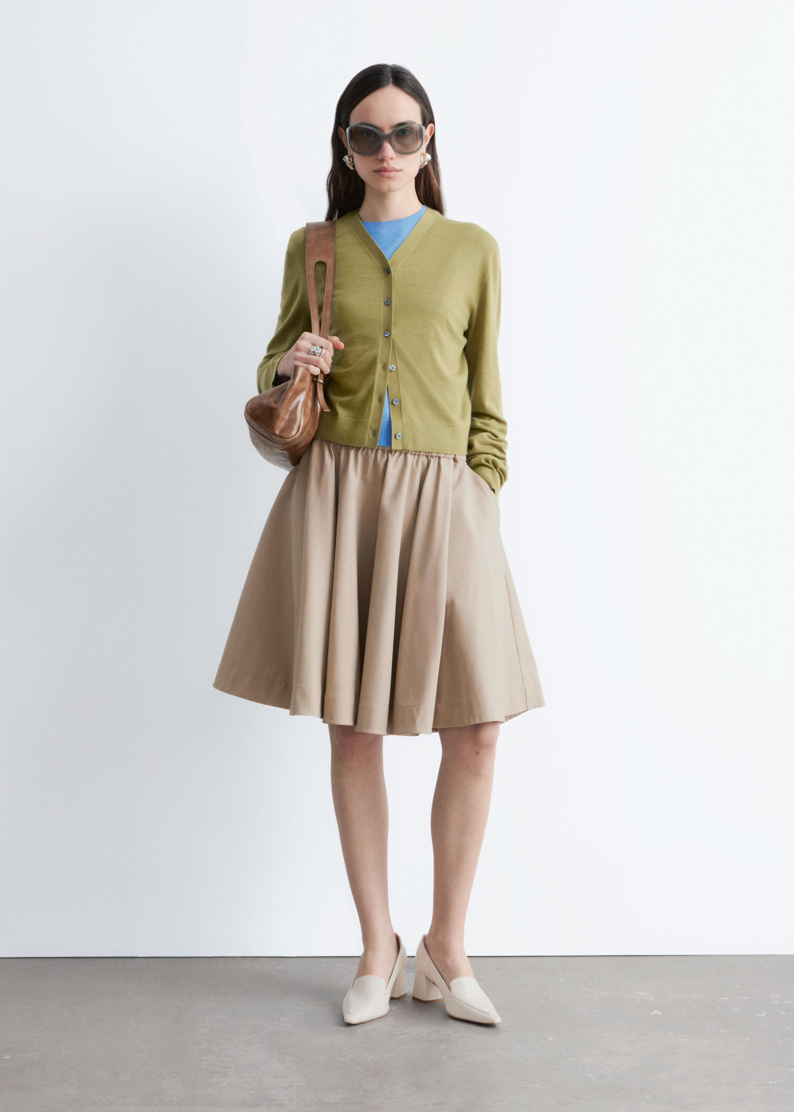 Cropped Cashmere Cardigan - Bright Red - Lookbook