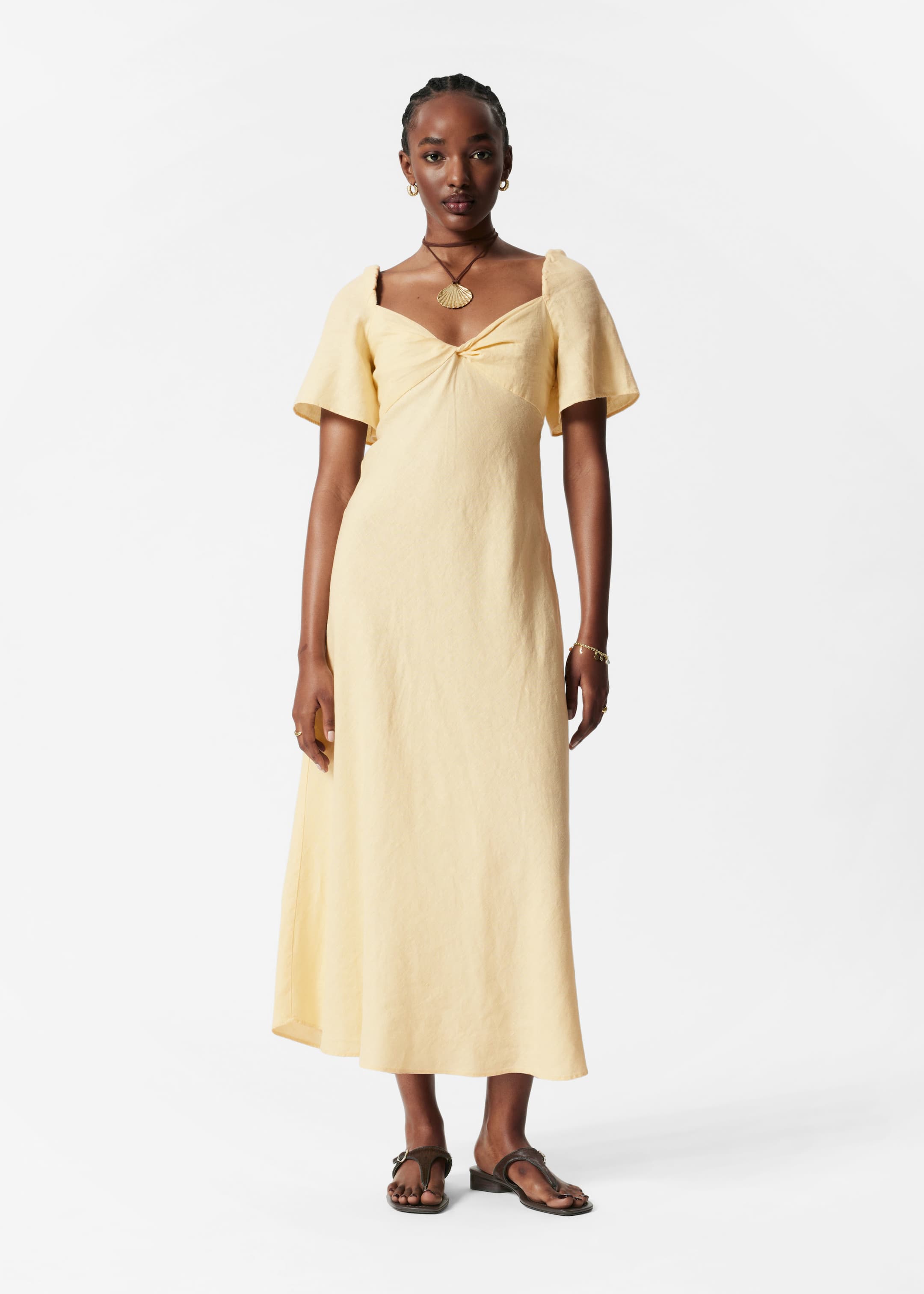 Visualizza immagine più grande: Abito midi in lino - Giallo chiaro - DONNA | H&M IT 1