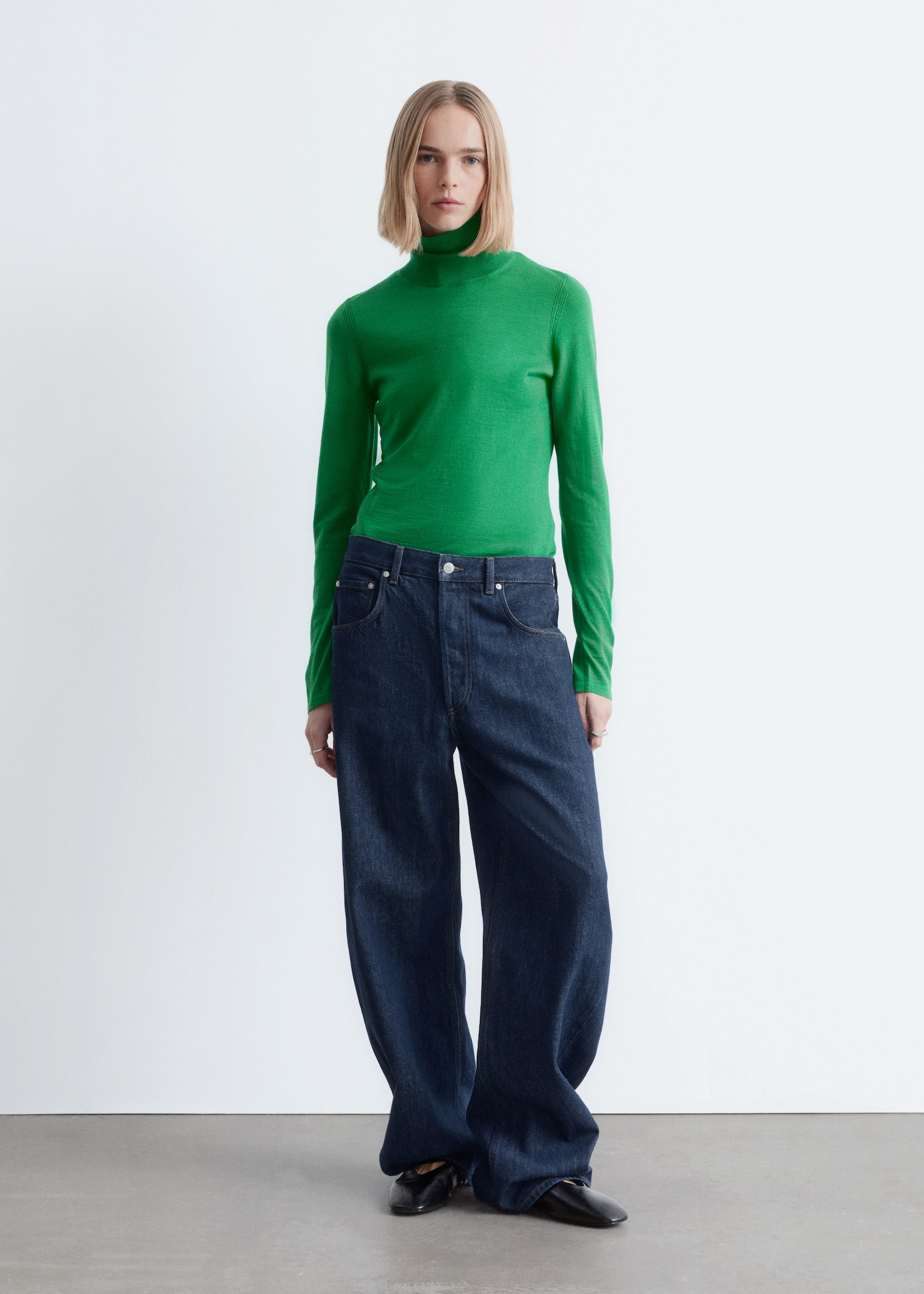 Wool Polo Neck Top - Green/Red - 1