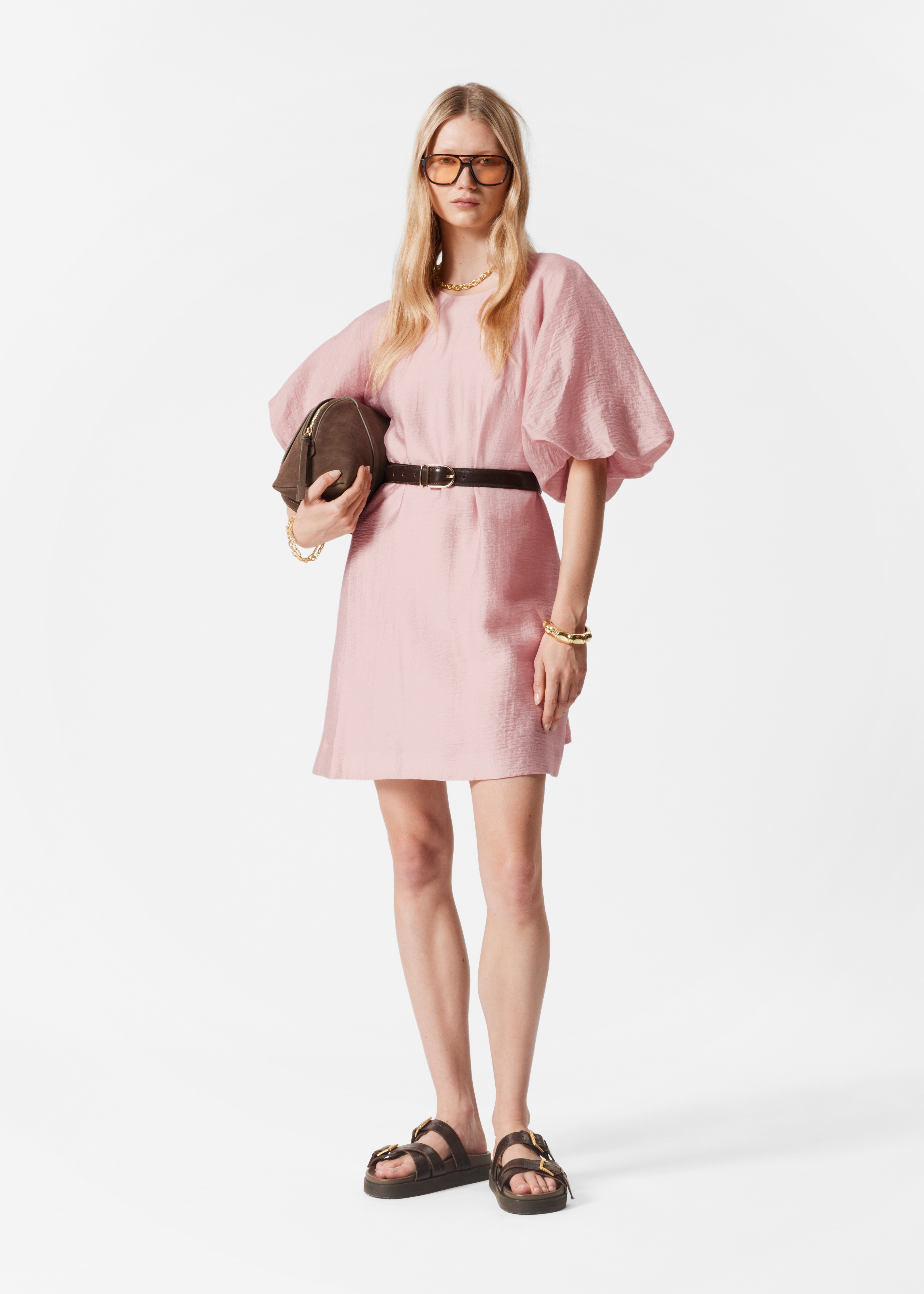 Mini šaty s nafúknutými rukávmi - Svetloružová/White/Červená kvetinová/Modrá kvetinová