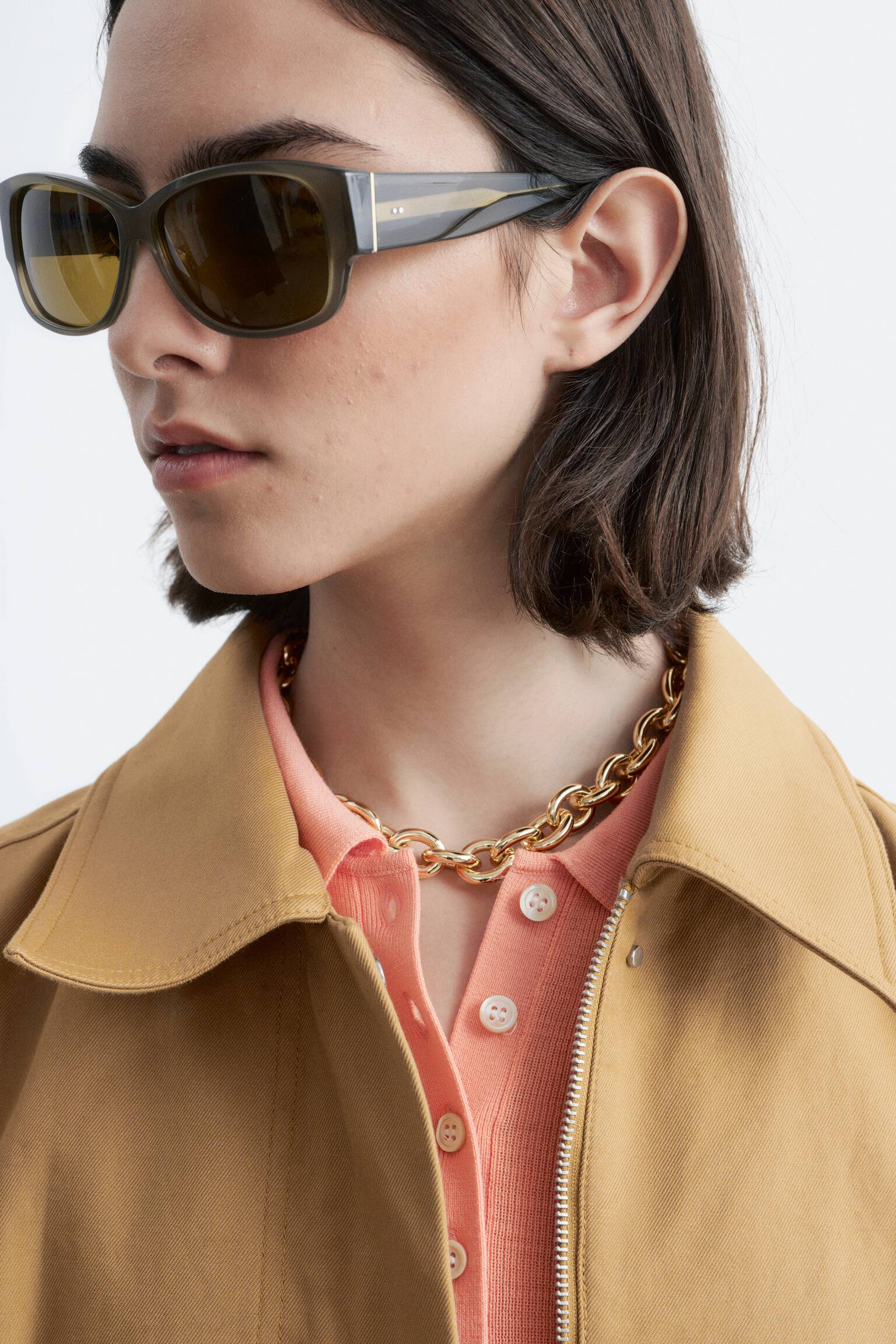 Oversize húzózsinóros utility dzseki - Mustársárga/Dark Brown - 8